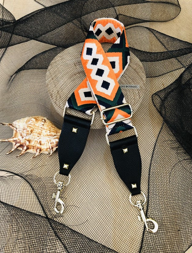 Bo Ho - Green & Orange - Bag Strap - Gold Hardware