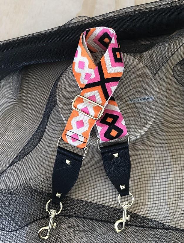 Bo Ho - Pink & Orange - Bag Strap - Silver Hardware