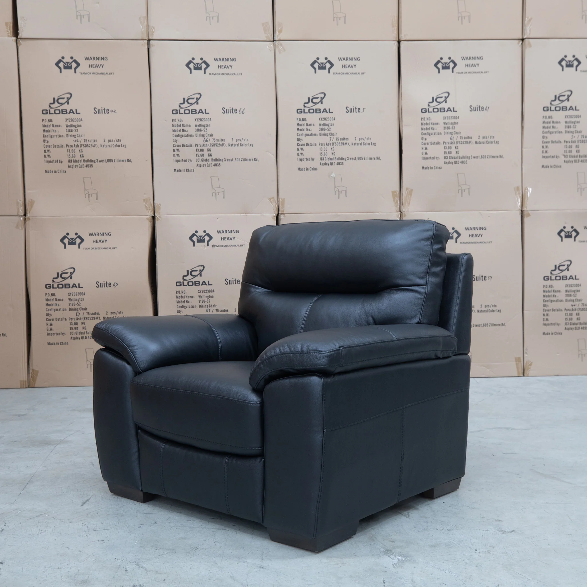 Cassandra Single Armchair - Black Leather - Image 3