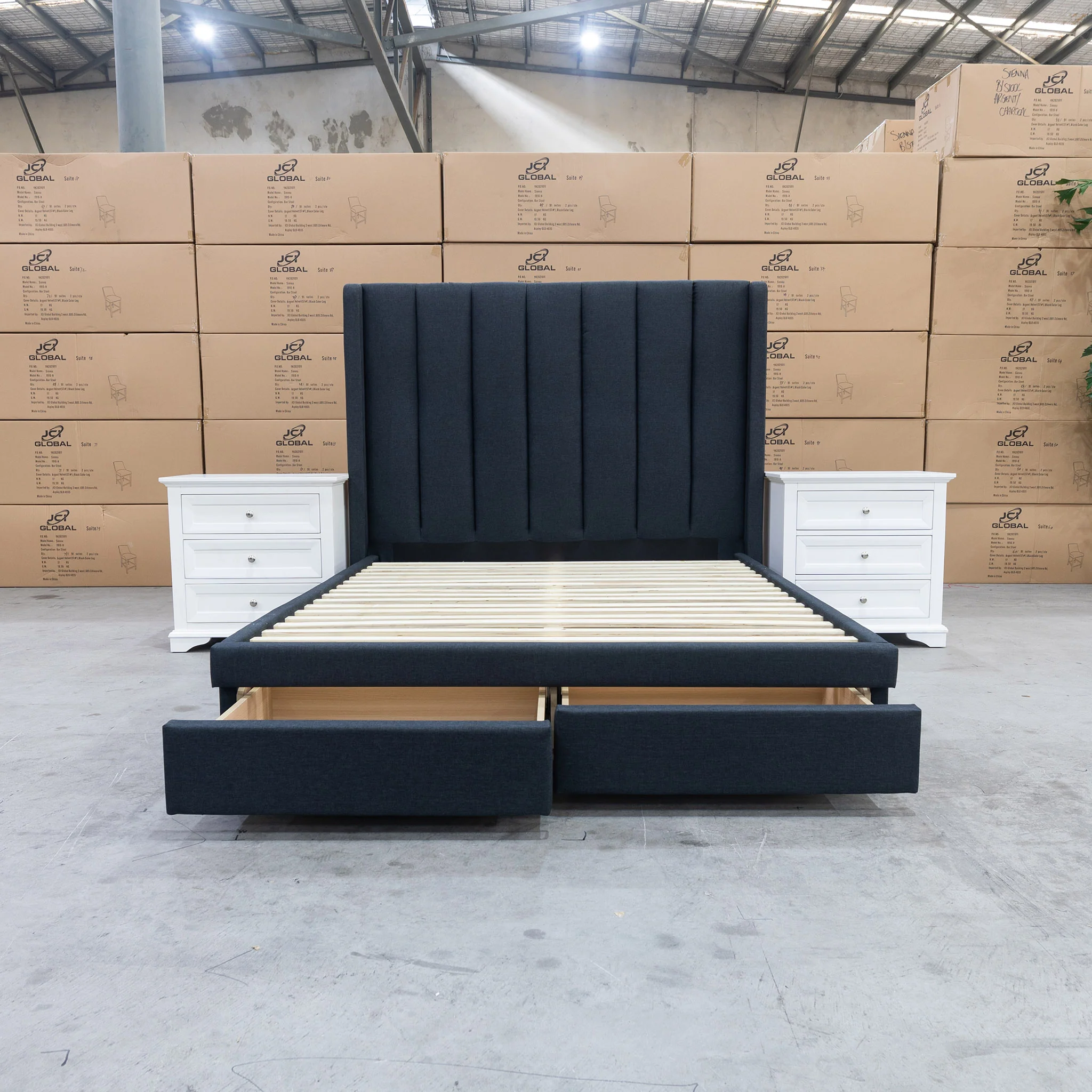 Chester King Fabric Storage Bed - Charcoal - Image 6
