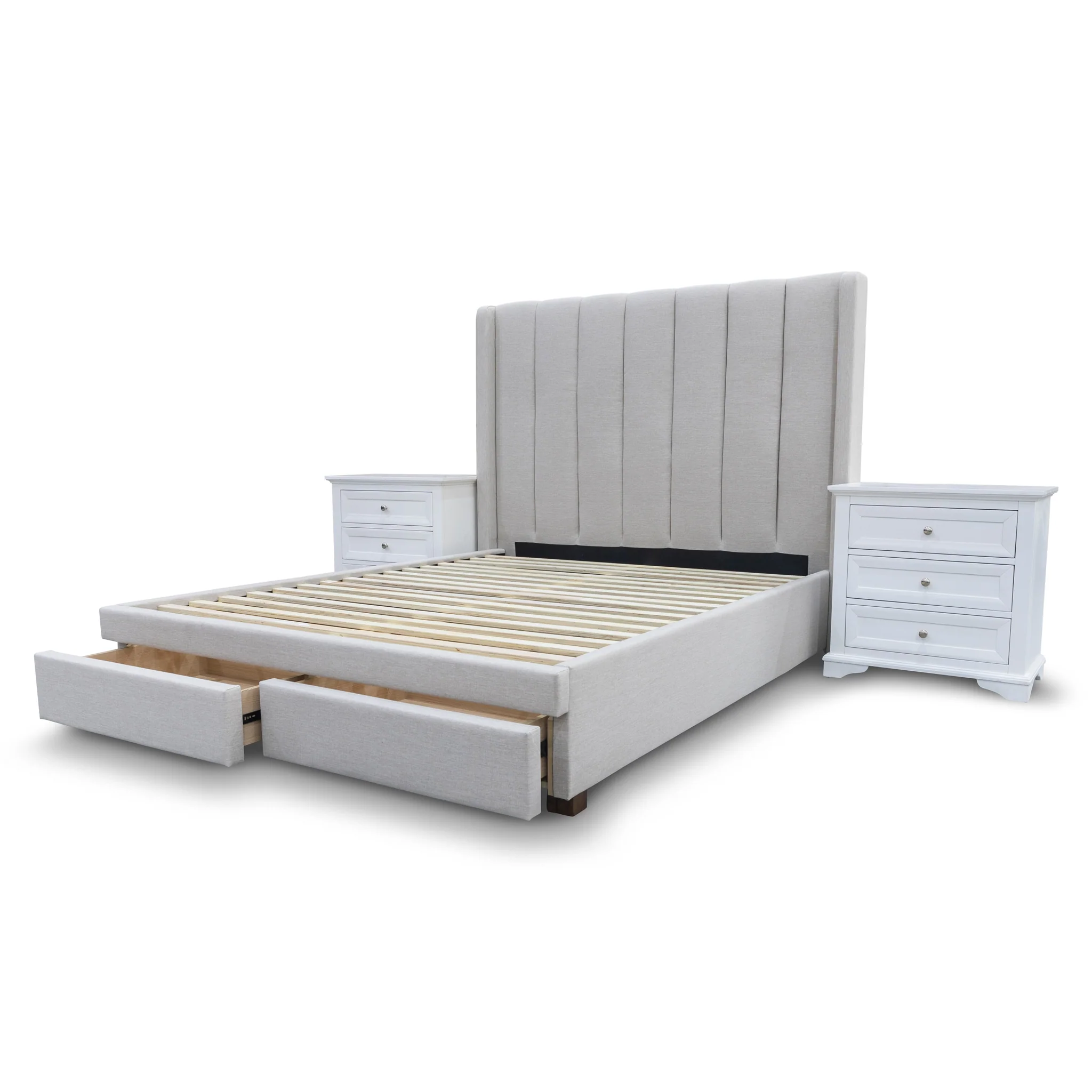 Chester King Fabric Storage Bed - Oat White - Image 14