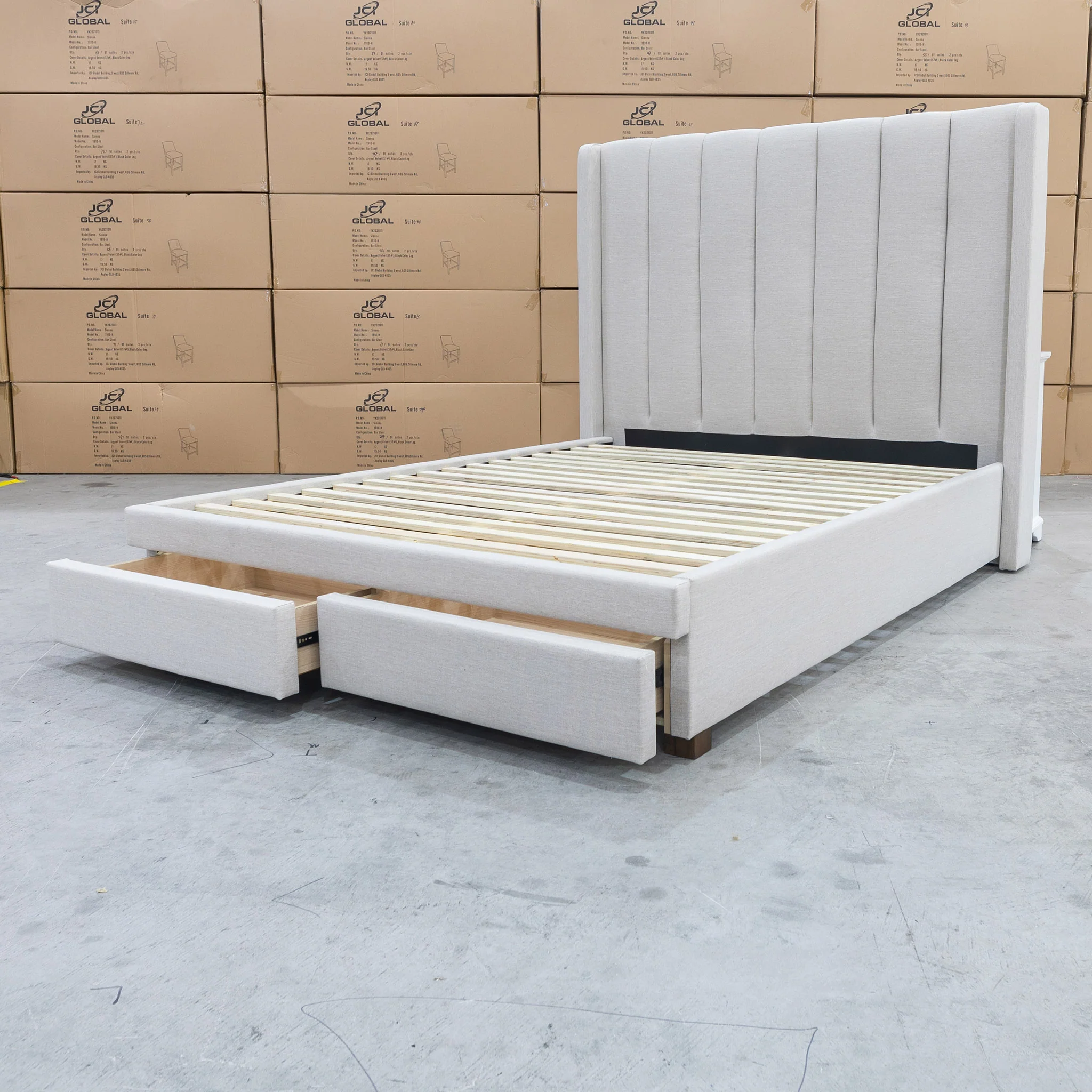 Chester King Fabric Storage Bed - Oat White - Image 6
