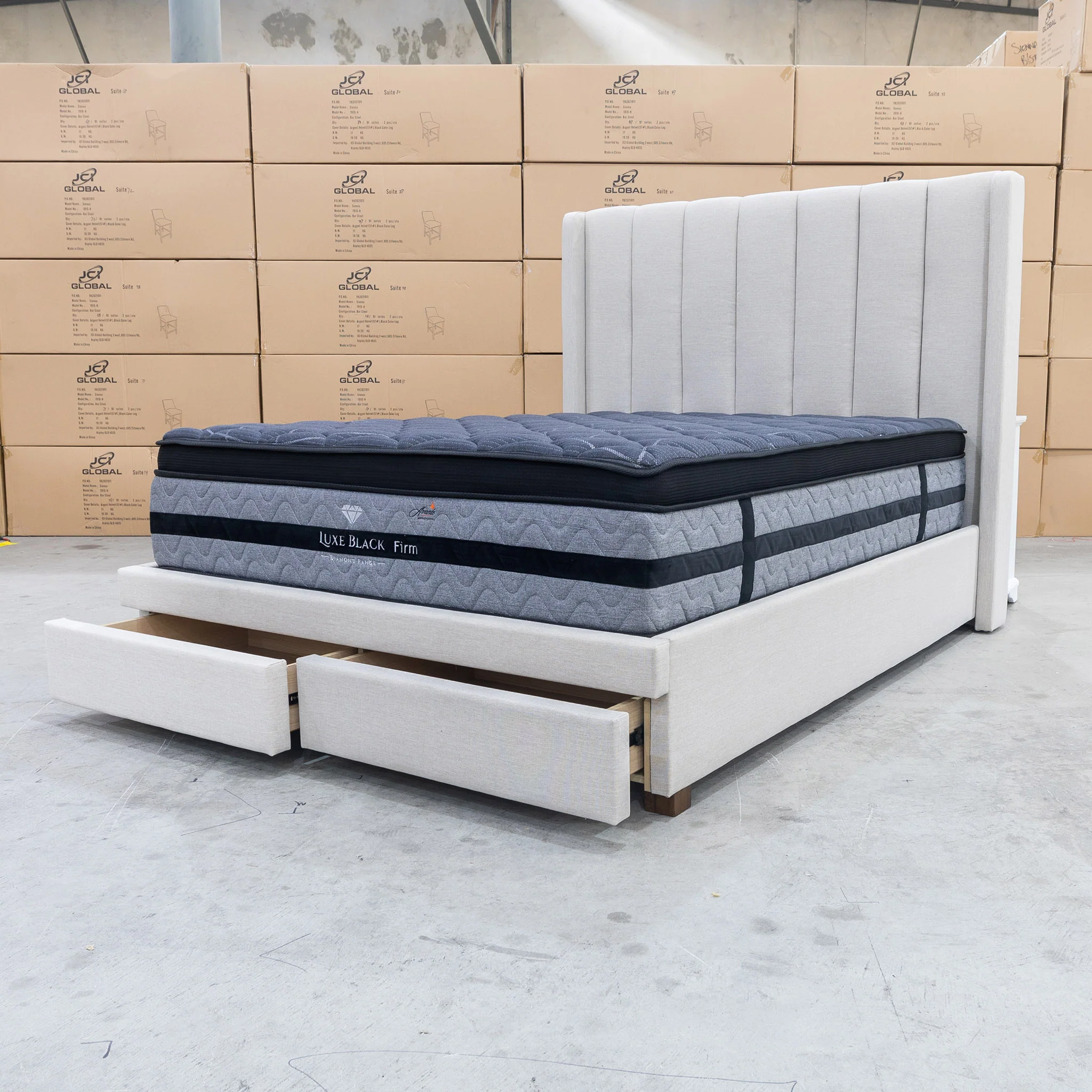 Chester King Fabric Storage Bed - Oat White - Image 7