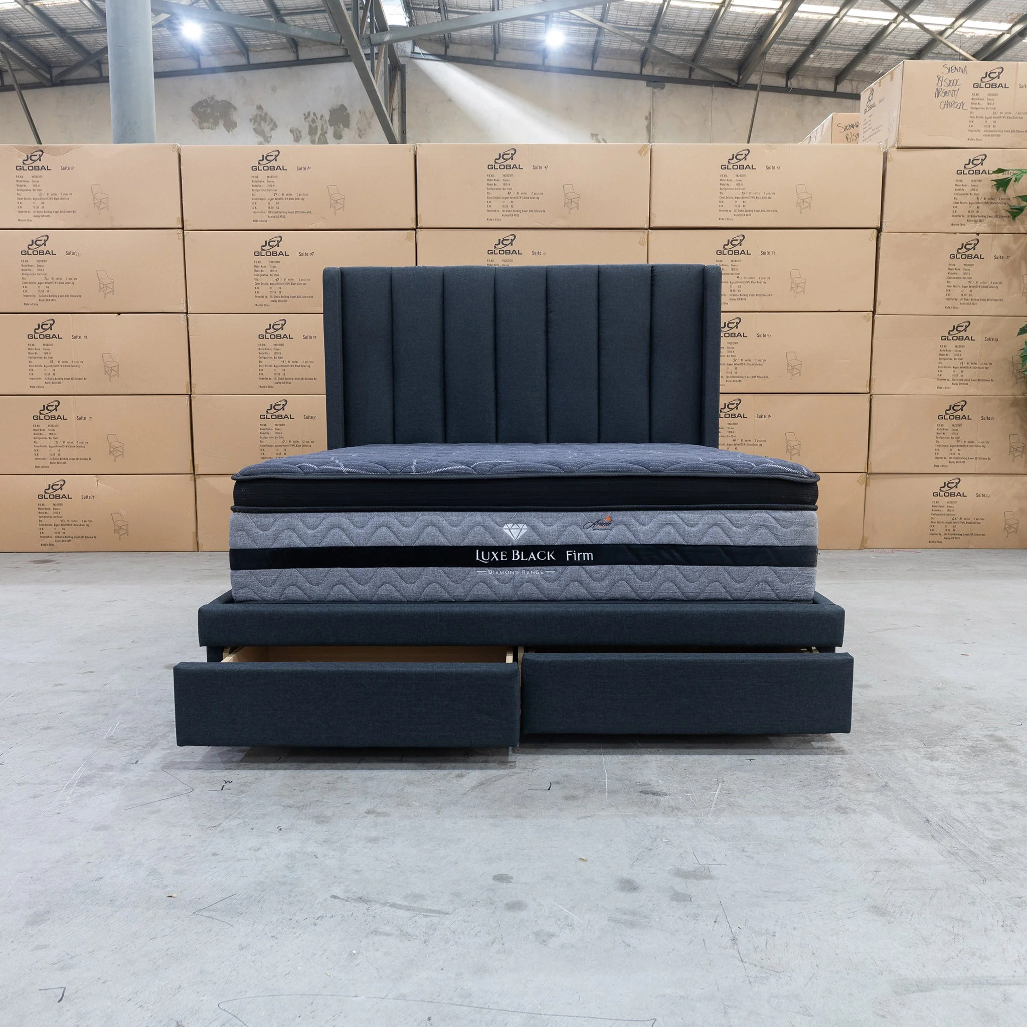 Chester Queen Fabric Storage Bed - Charcoal - Image 11