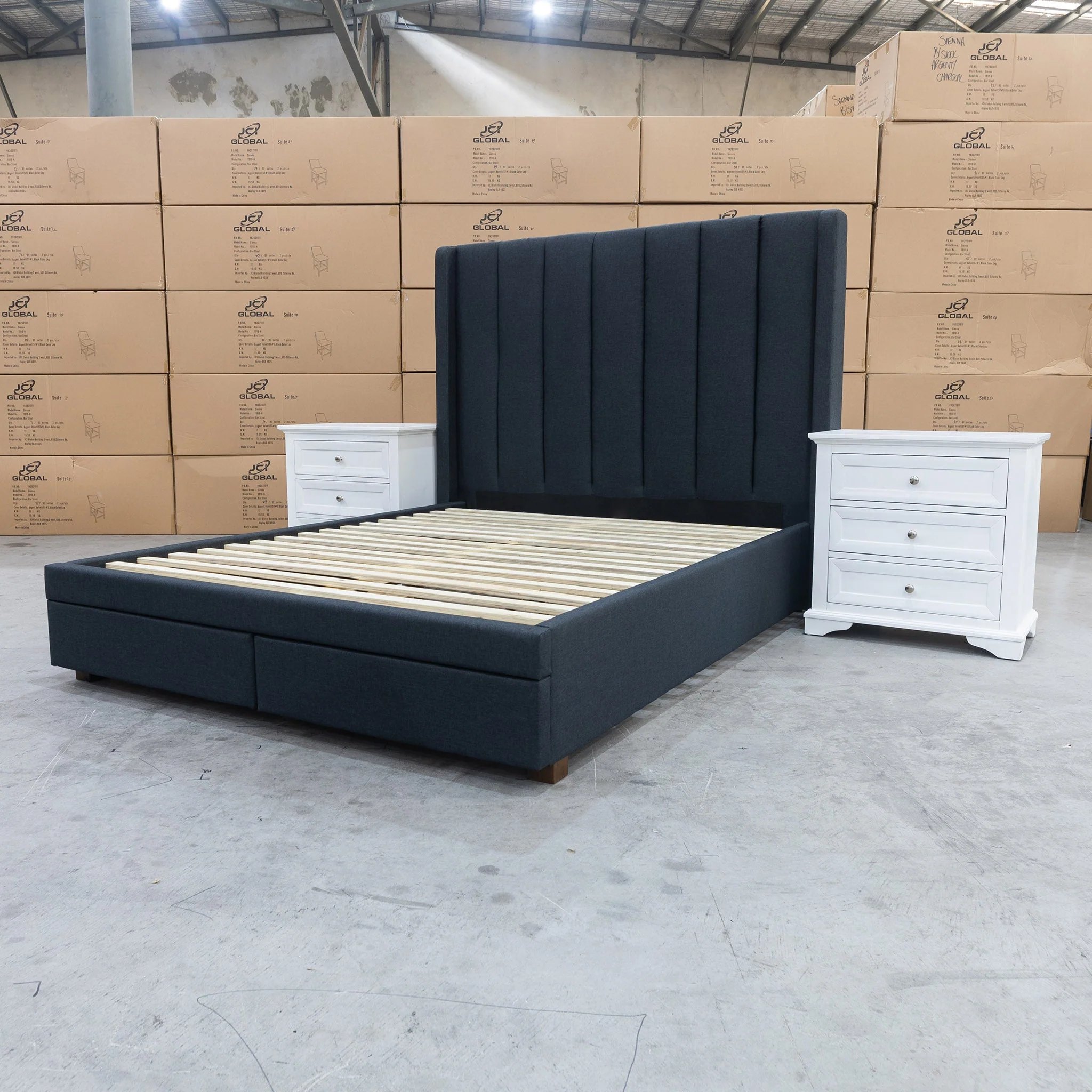 Chester Queen Fabric Storage Bed - Charcoal - Image 14