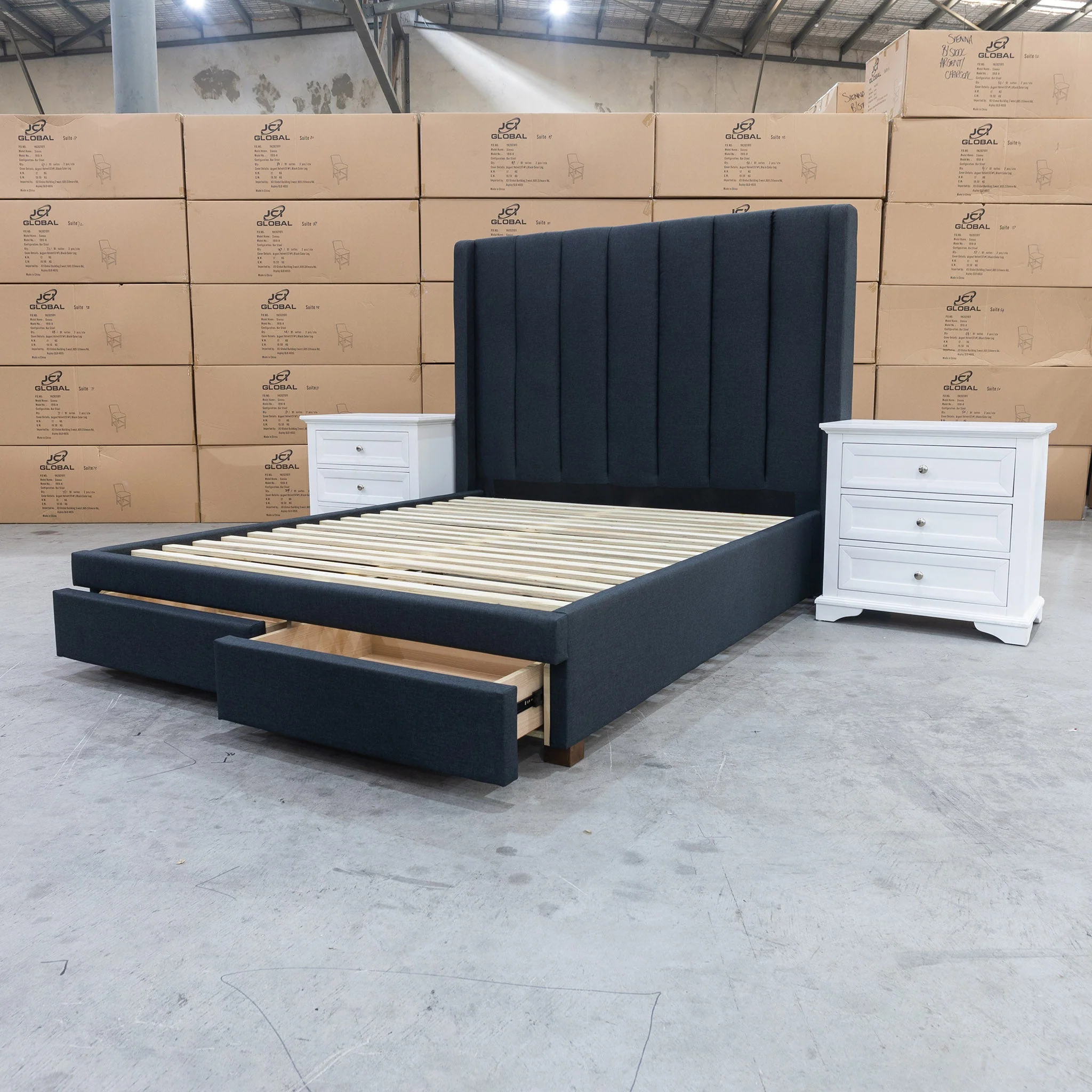 Chester Queen Fabric Storage Bed - Charcoal - Image 15