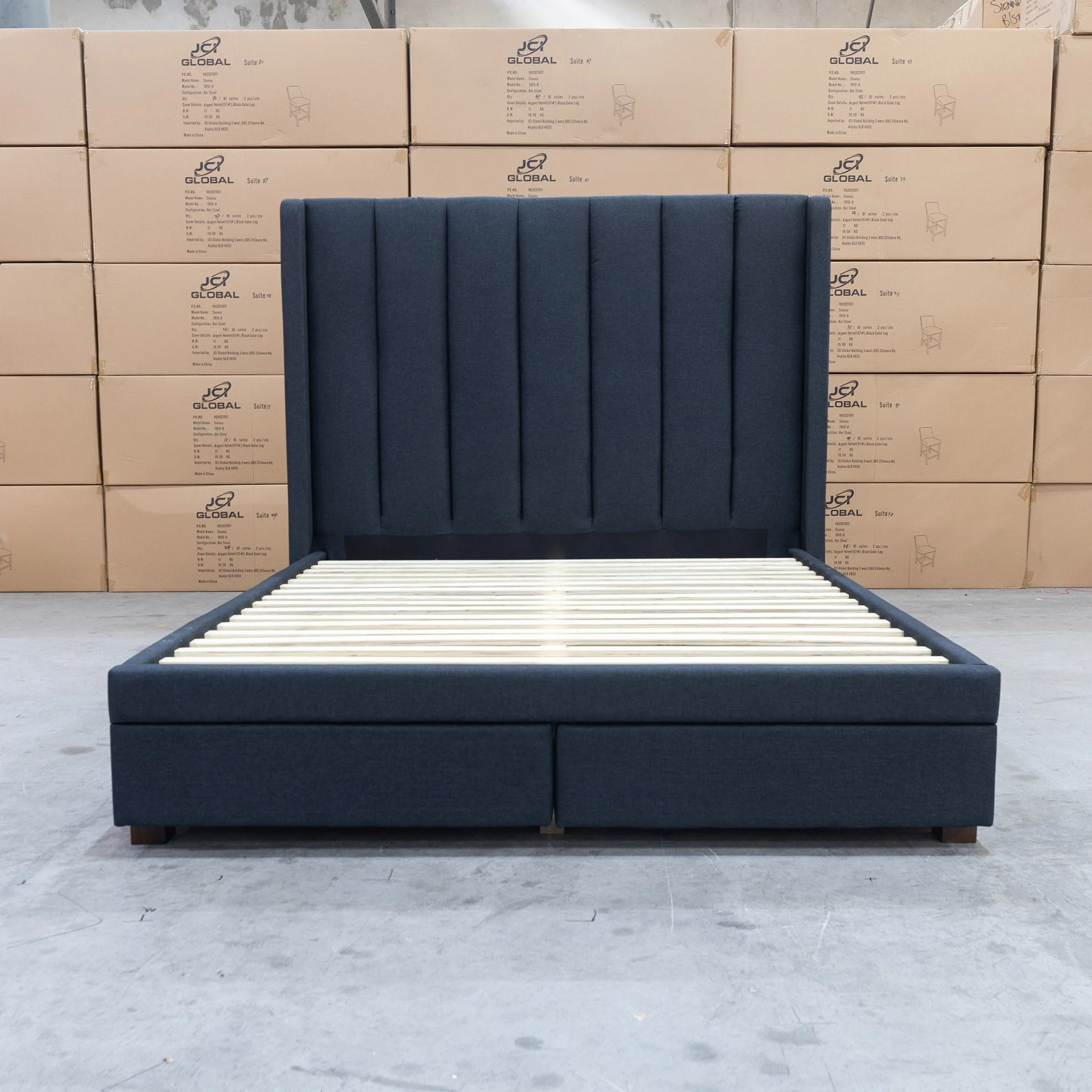 Chester Queen Fabric Storage Bed - Charcoal - Image 3