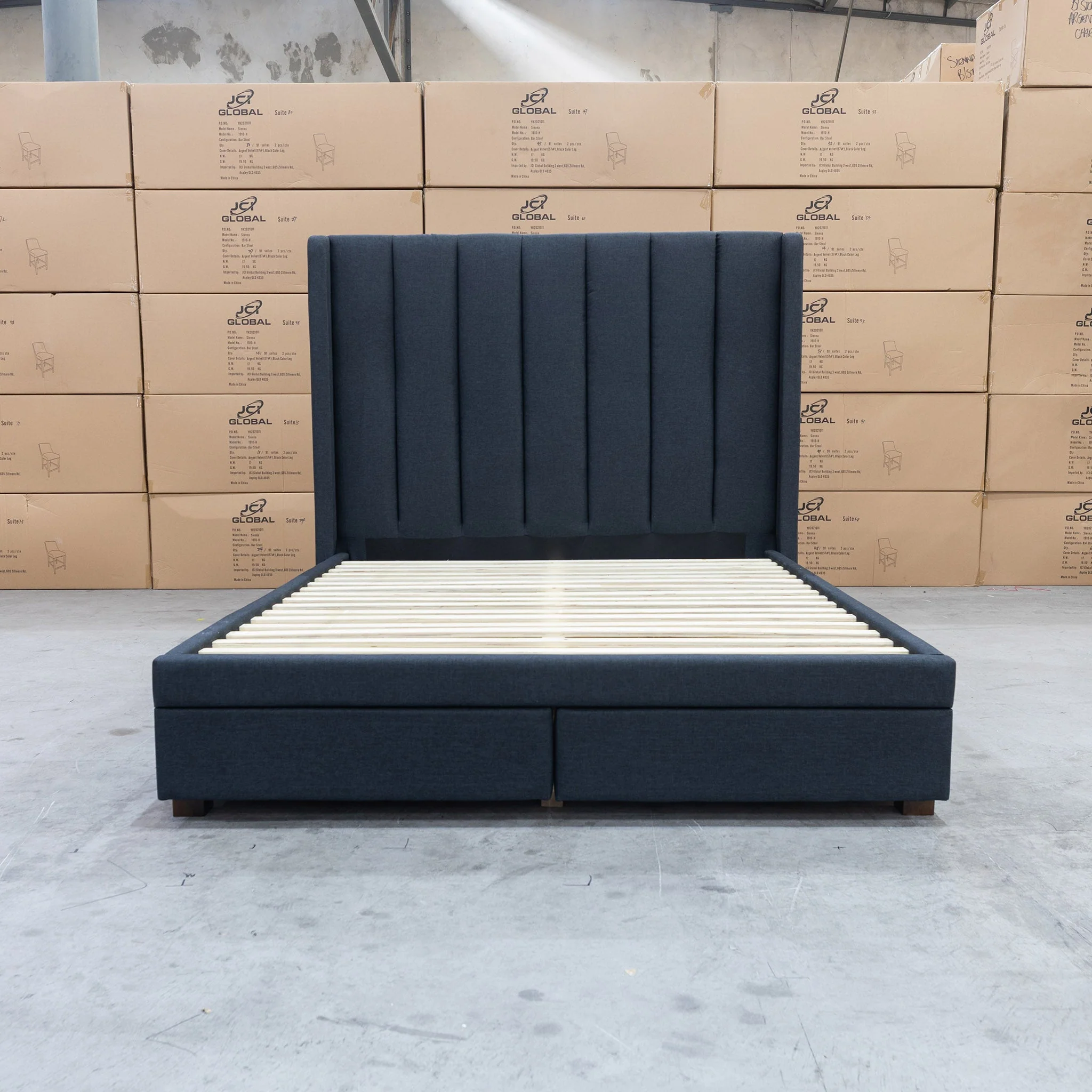 Chester Queen Fabric Storage Bed - Charcoal - Image 4