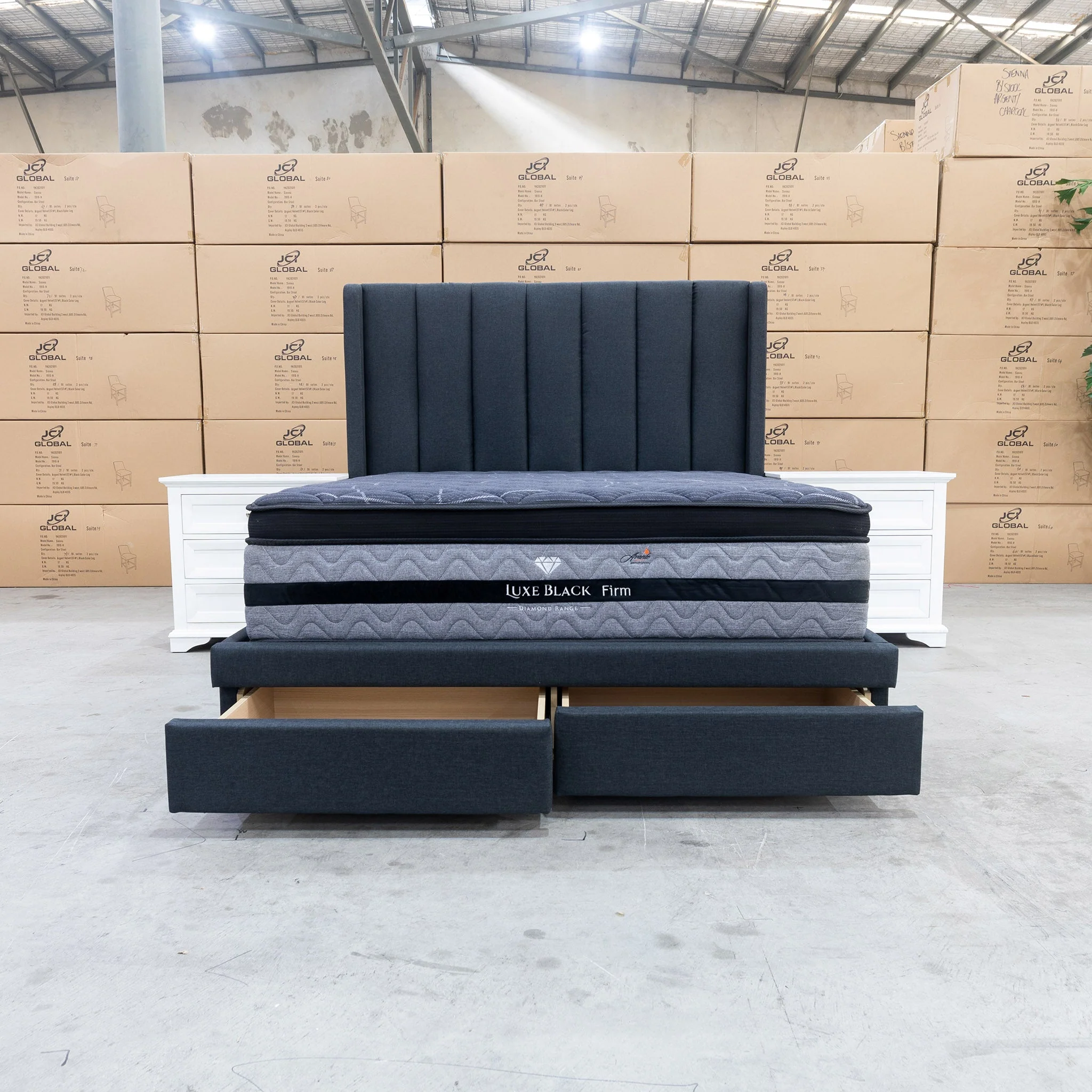 Chester Queen Fabric Storage Bed - Charcoal - Image 9