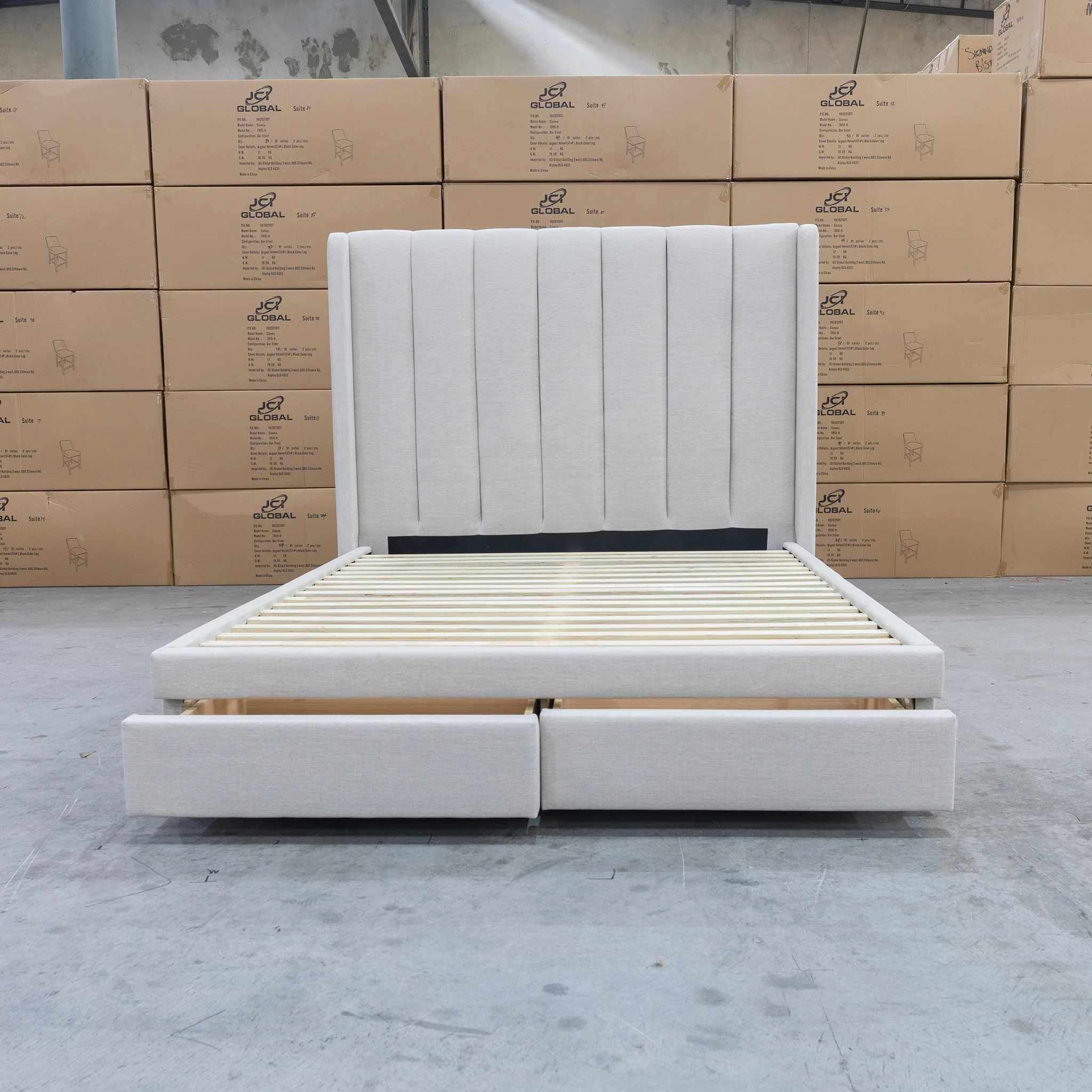 Chester Queen Fabric Storage Bed - Oat White - Image 10