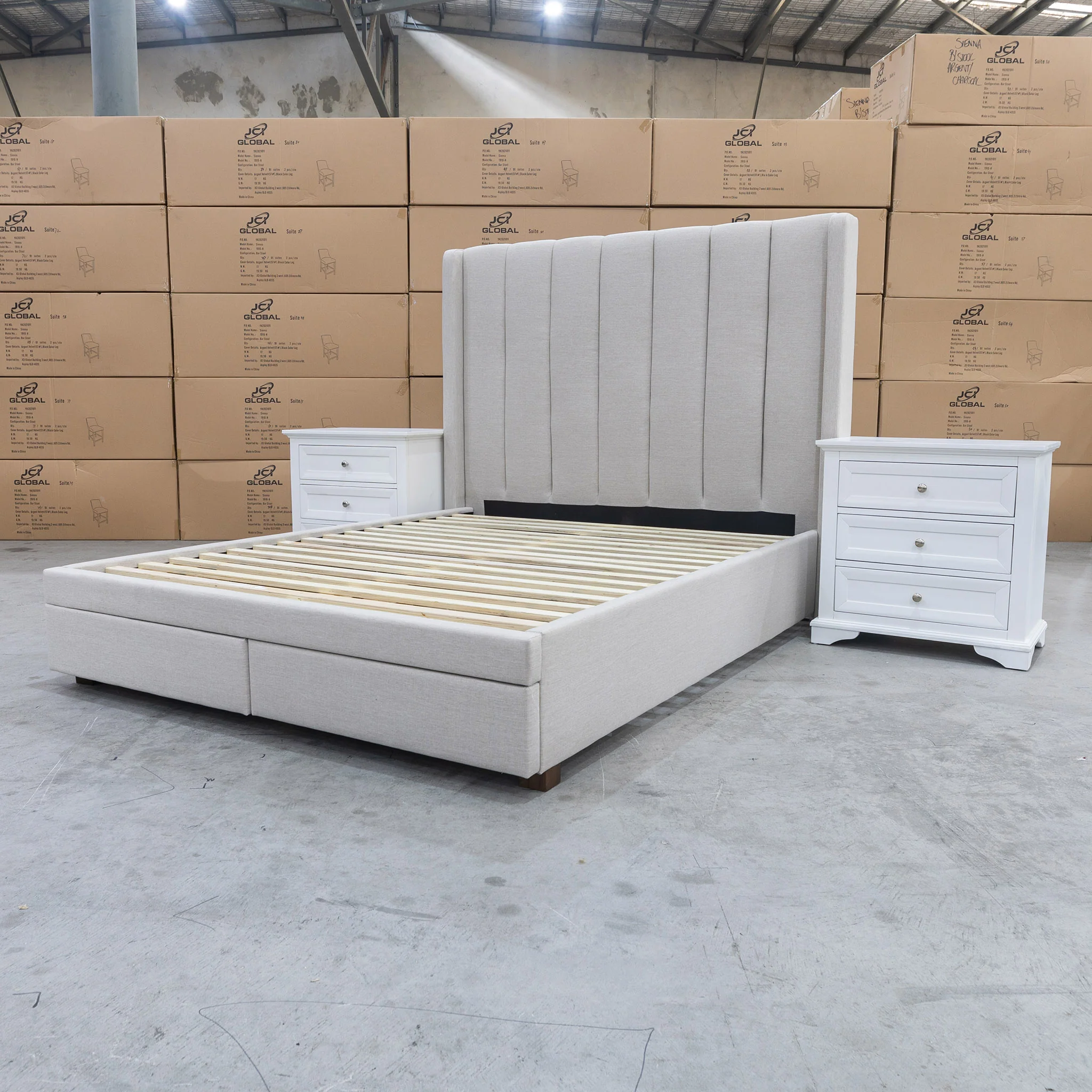 Chester Queen Fabric Storage Bed - Oat White - Image 11