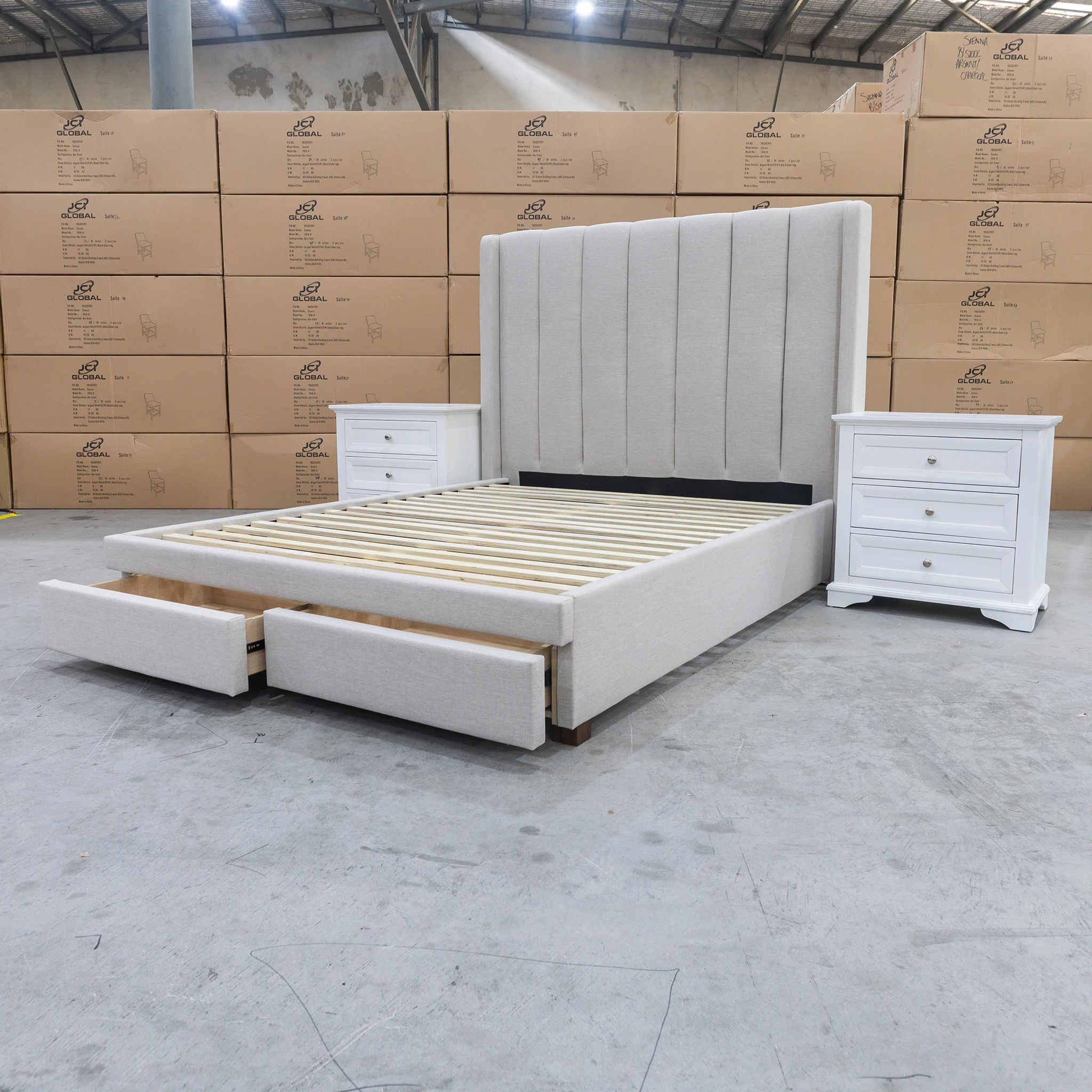 Chester Queen Fabric Storage Bed - Oat White - Image 12