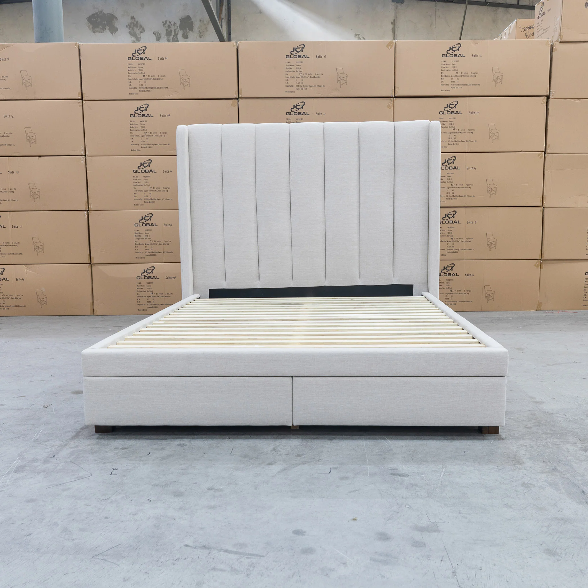 Chester Queen Fabric Storage Bed - Oat White - Image 13