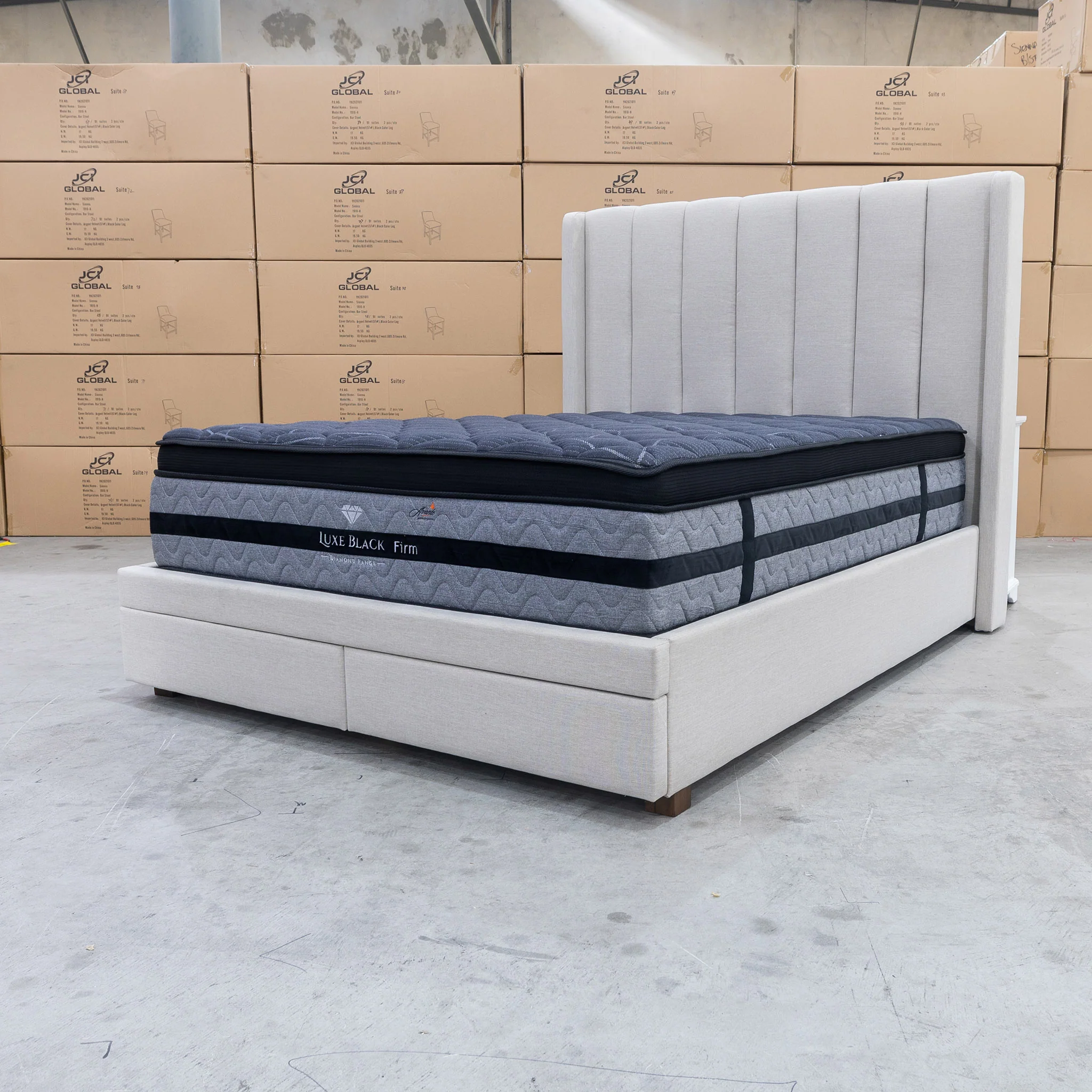 Chester Queen Fabric Storage Bed - Oat White - Image 4