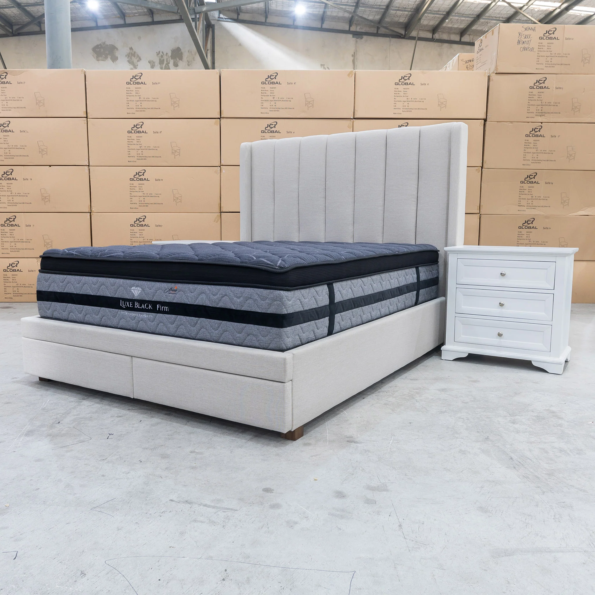 Chester Queen Fabric Storage Bed - Oat White - Image 8