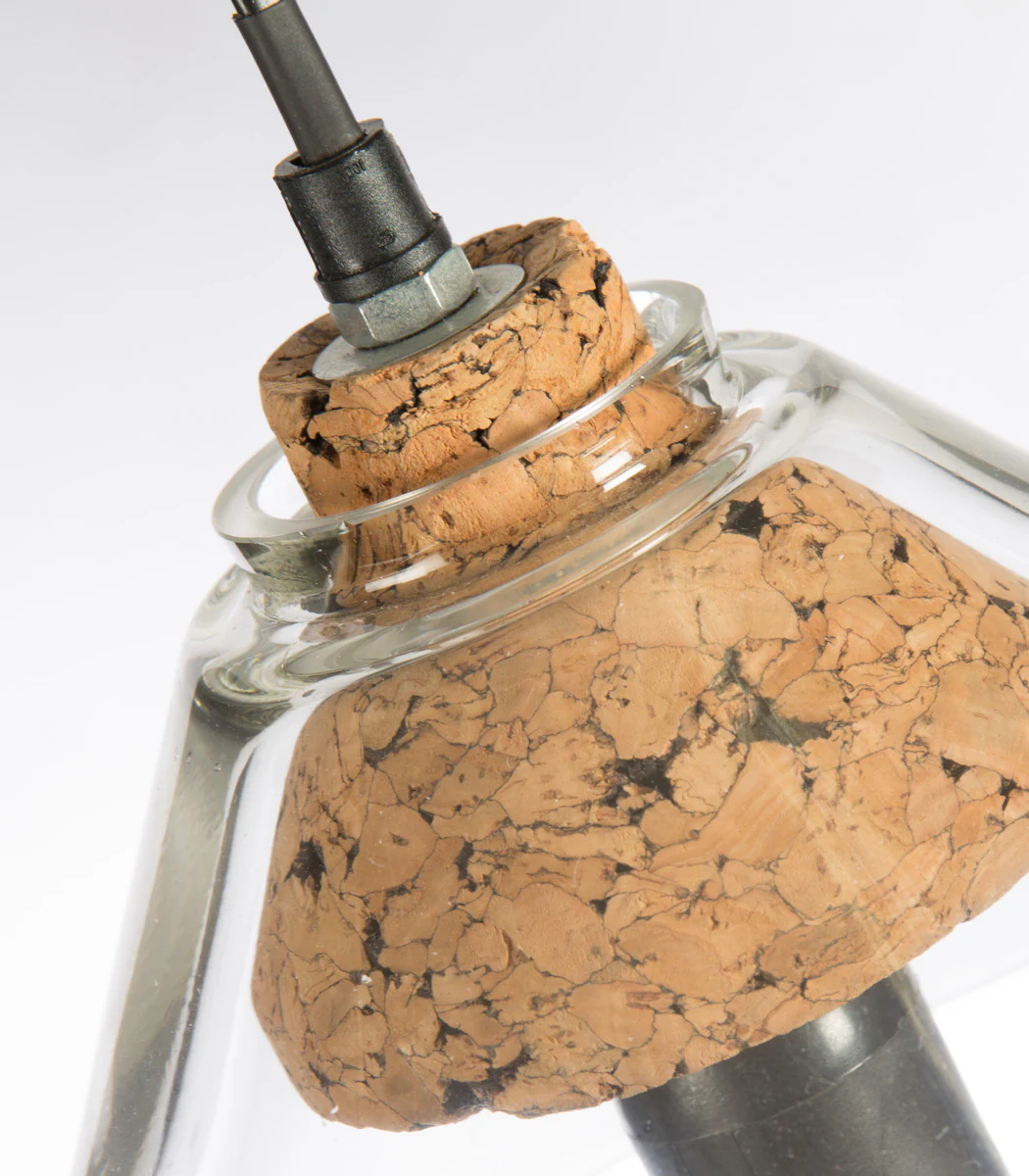 Clear Glass Pendant Antique Light with Cork Holder and Aluminium Canopy - Clear Glass/Natural Cork - DB18 - Available In-Store Only