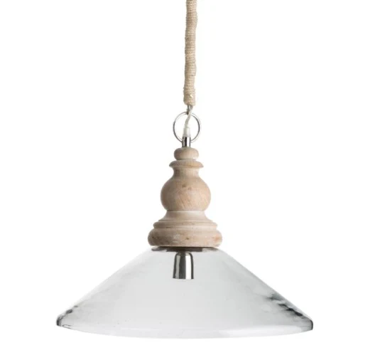Clear Glass Pendant Antique Light with Wood Finial  - Natural/Clear - VE25 - Available In-Store Only