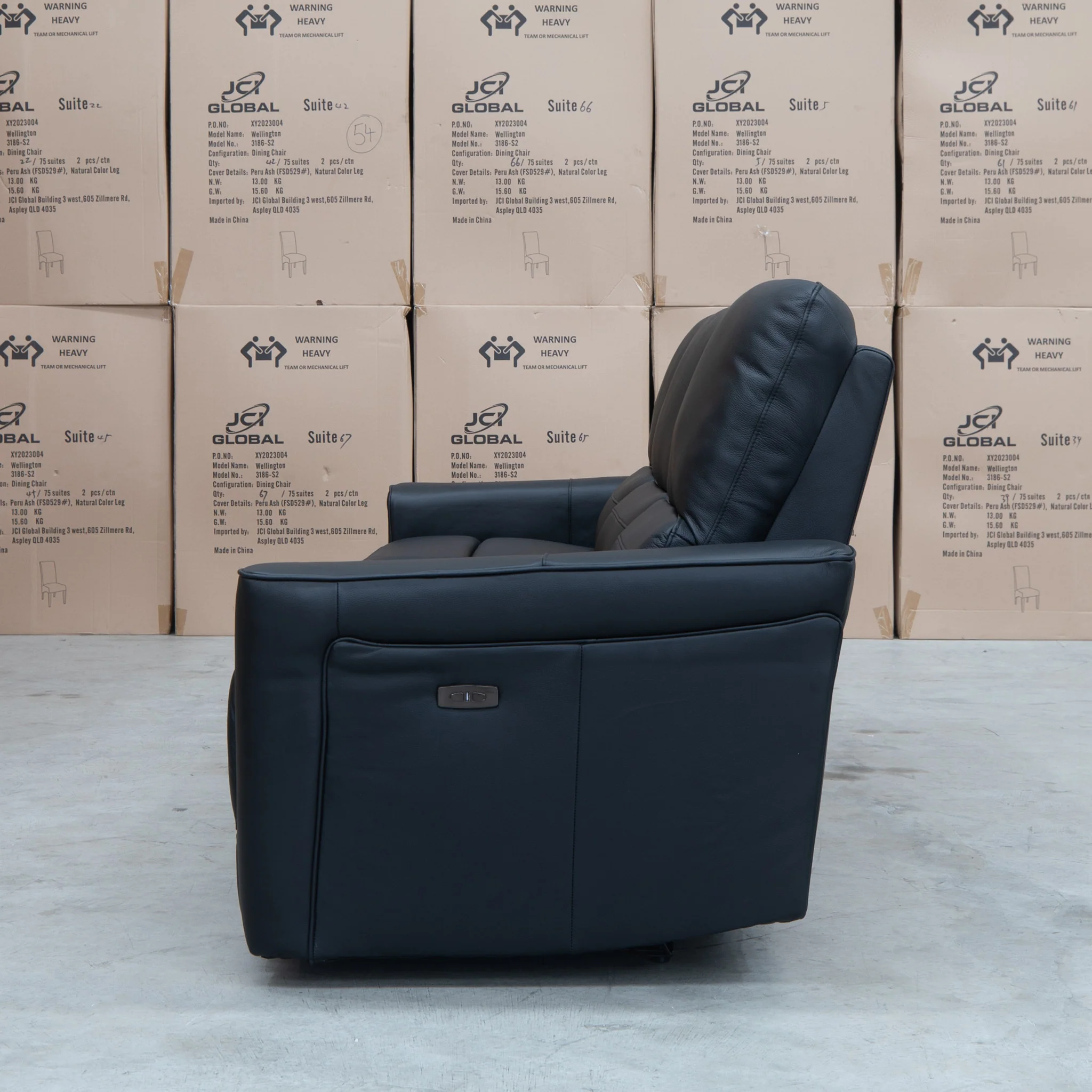Cobble Electric Three Seat Leather Recliner Lounge - Black - Image 7