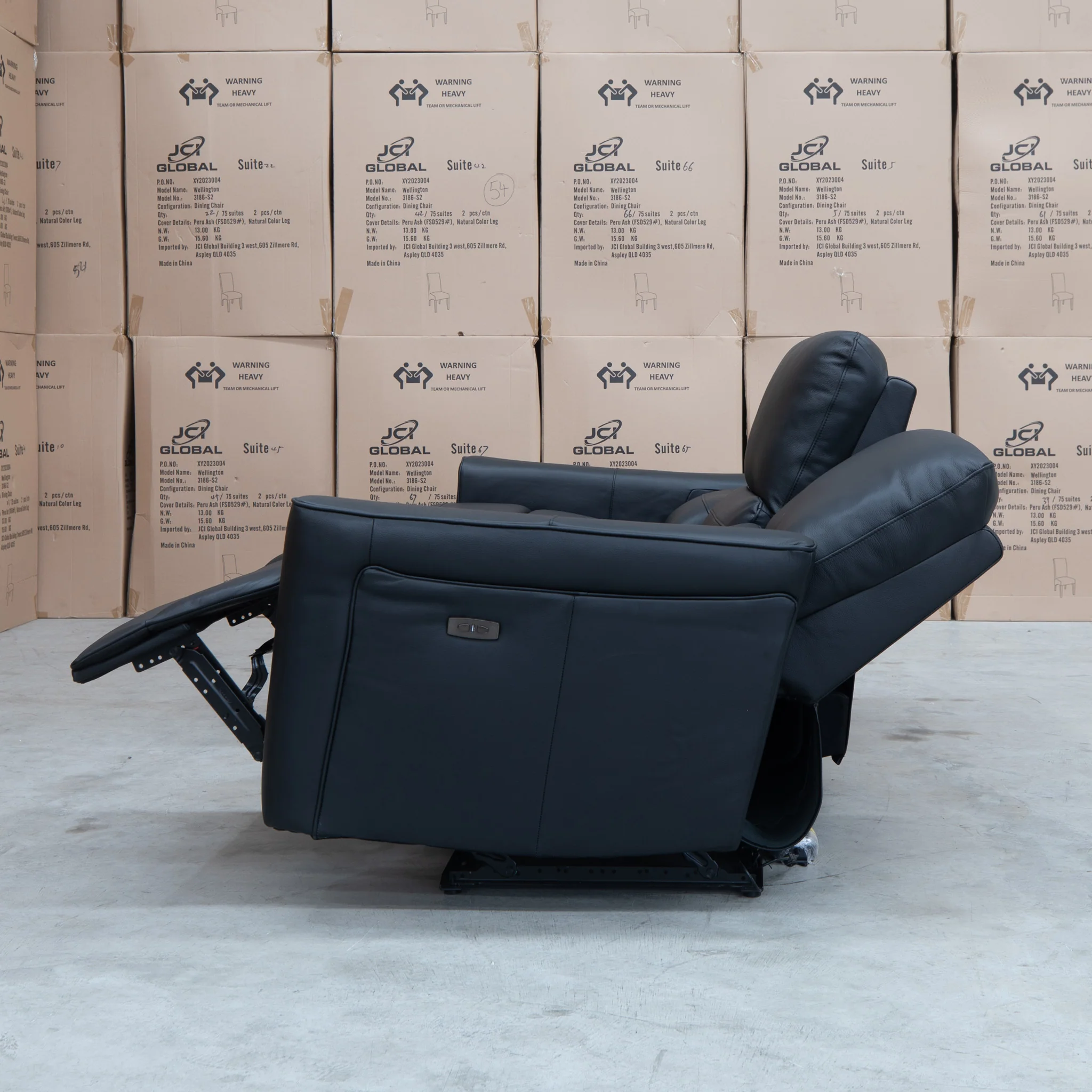 Cobble Electric Three Seat Leather Recliner Lounge - Black - Image 9