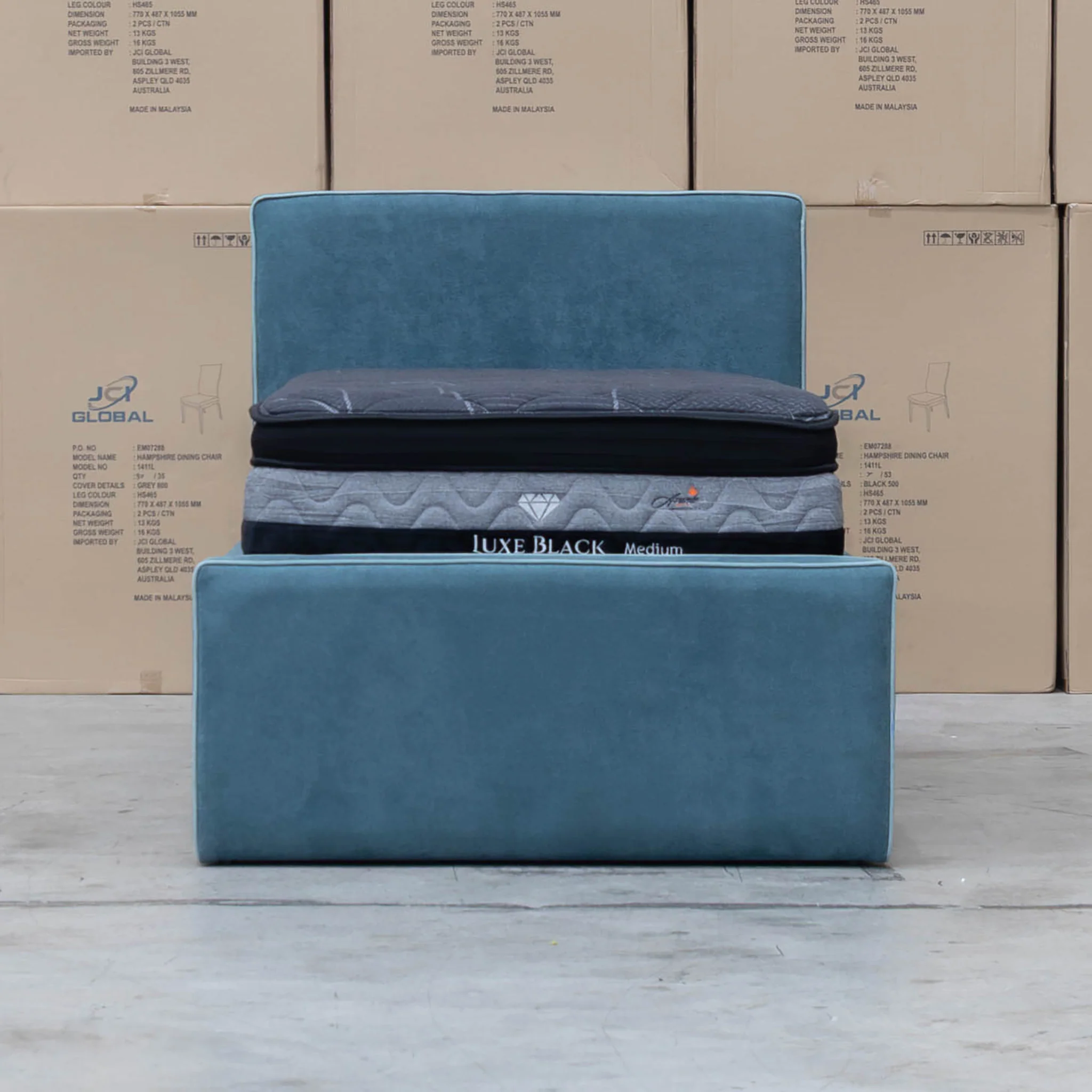 Coco Single Fabric Trundle Bed - Teal (Reversible Trundle) - Image 12