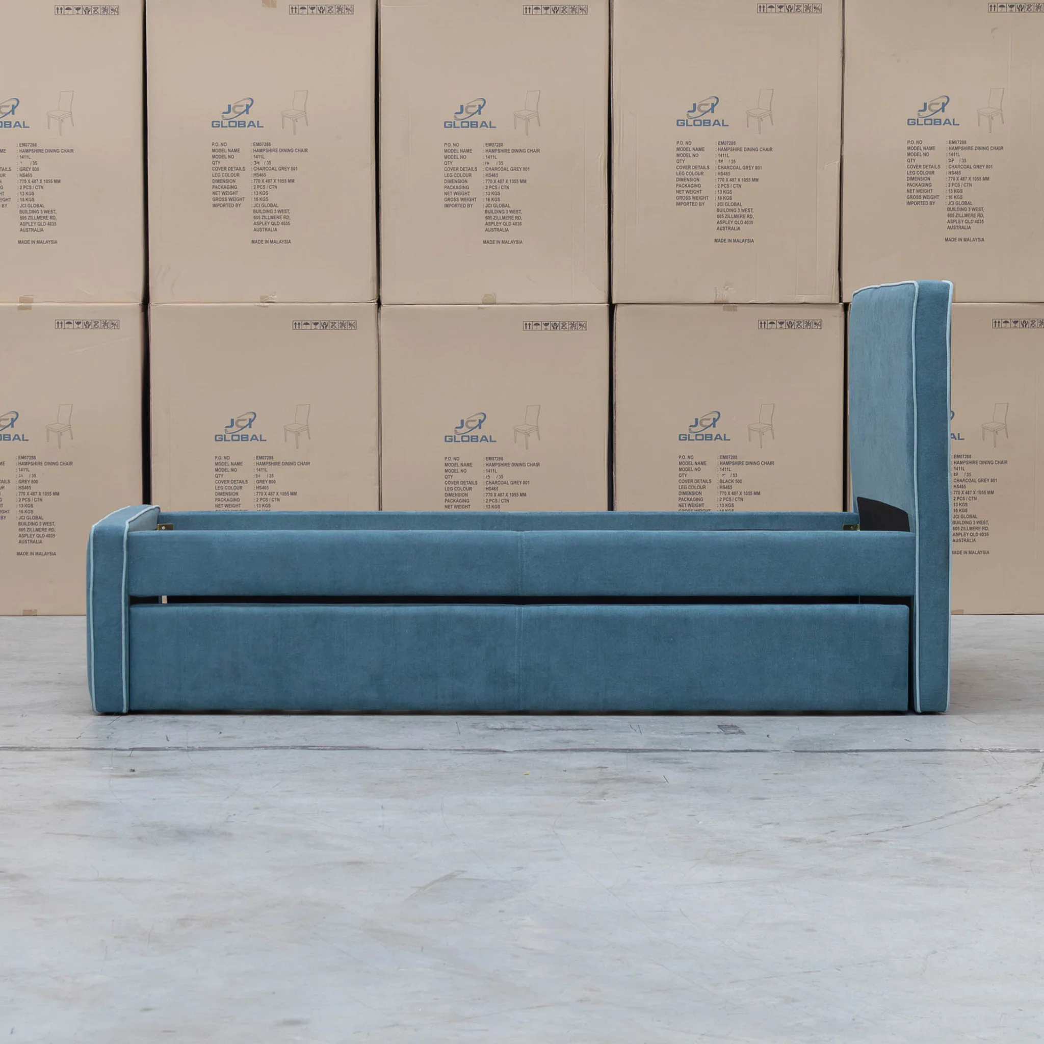 Coco Single Fabric Trundle Bed - Teal (Reversible Trundle) - Image 4