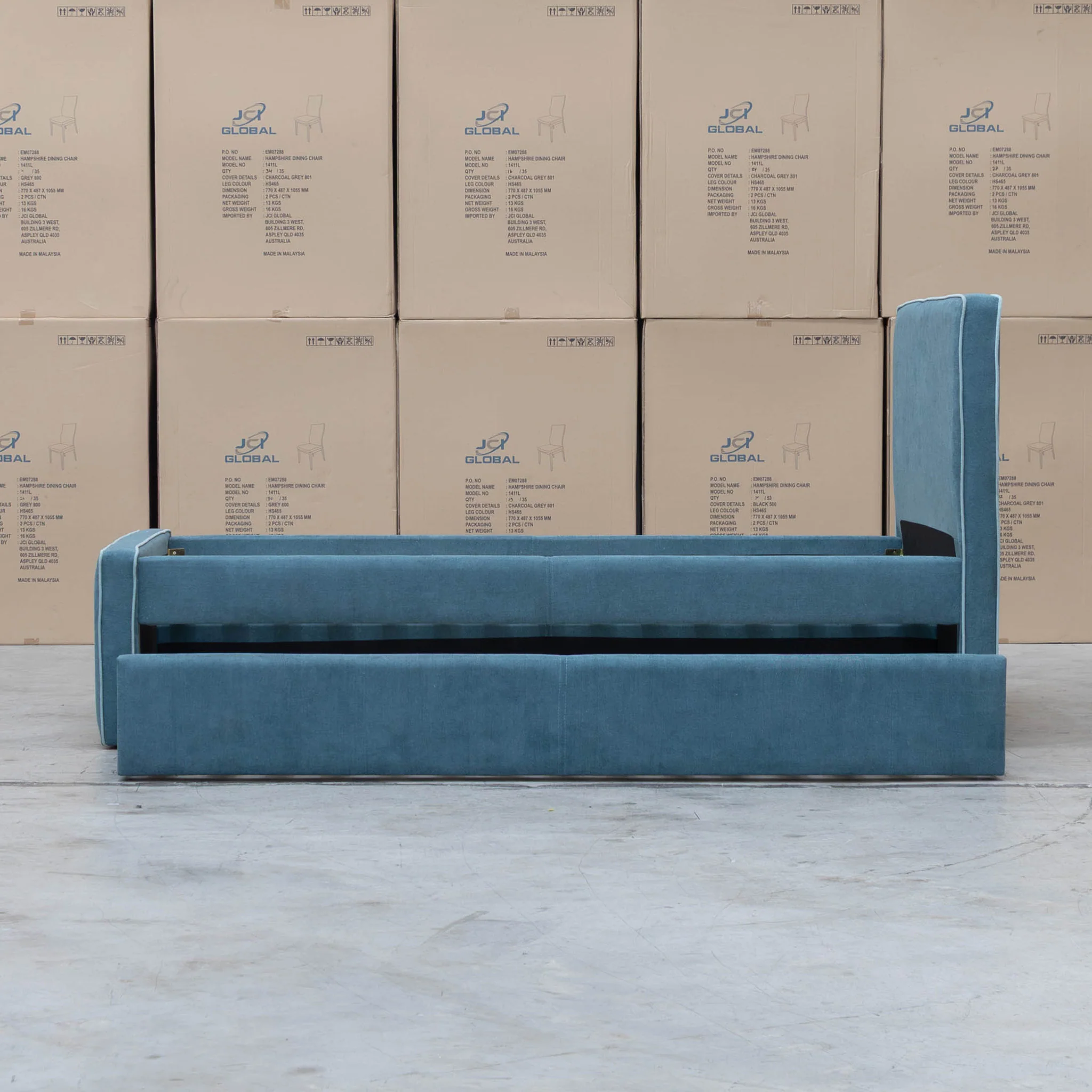 Coco Single Fabric Trundle Bed - Teal (Reversible Trundle) - Image 5