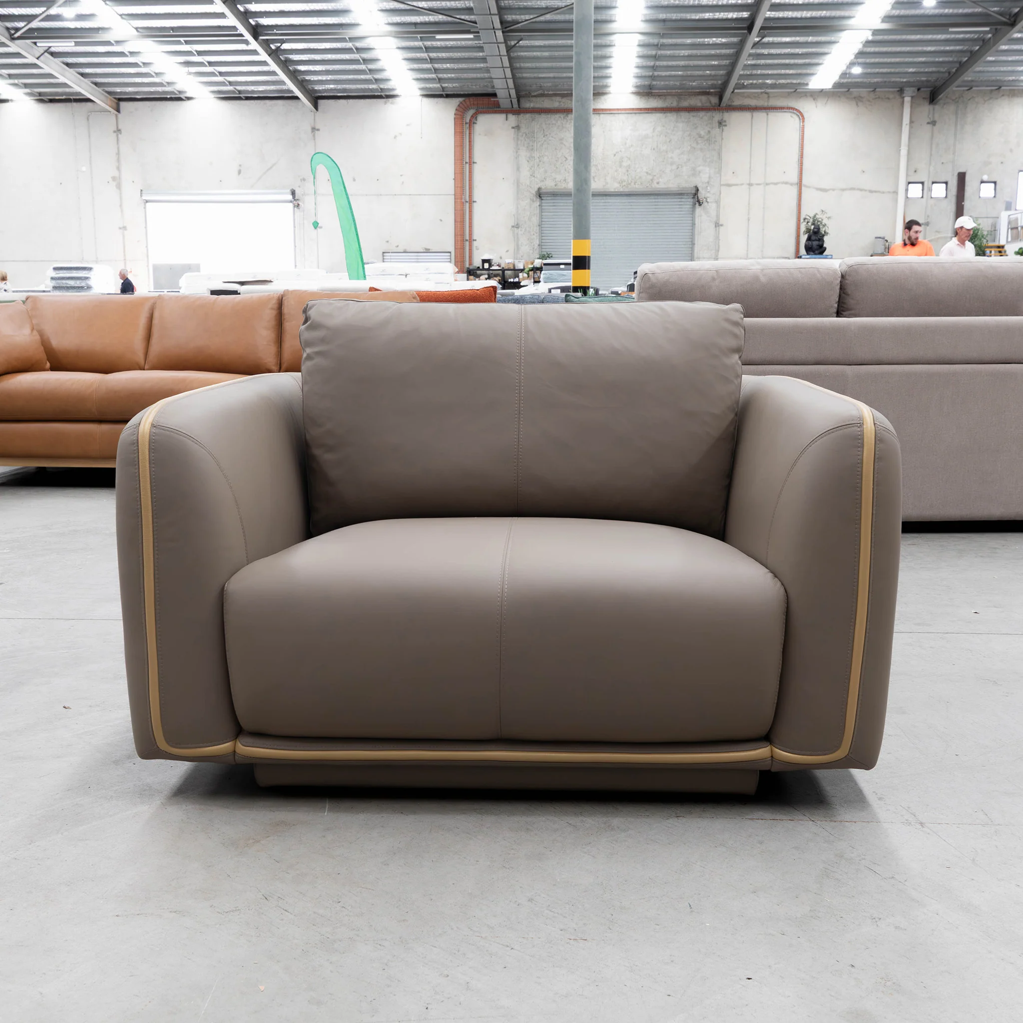 COR-A0724 Oversized leather single chair - Pine Bark - Floor Stock