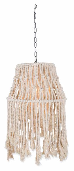Cotton and Metal Rope Canopy Pendant Light Small  -  White/Natural Linen  - LN01 - Available In-Store Only