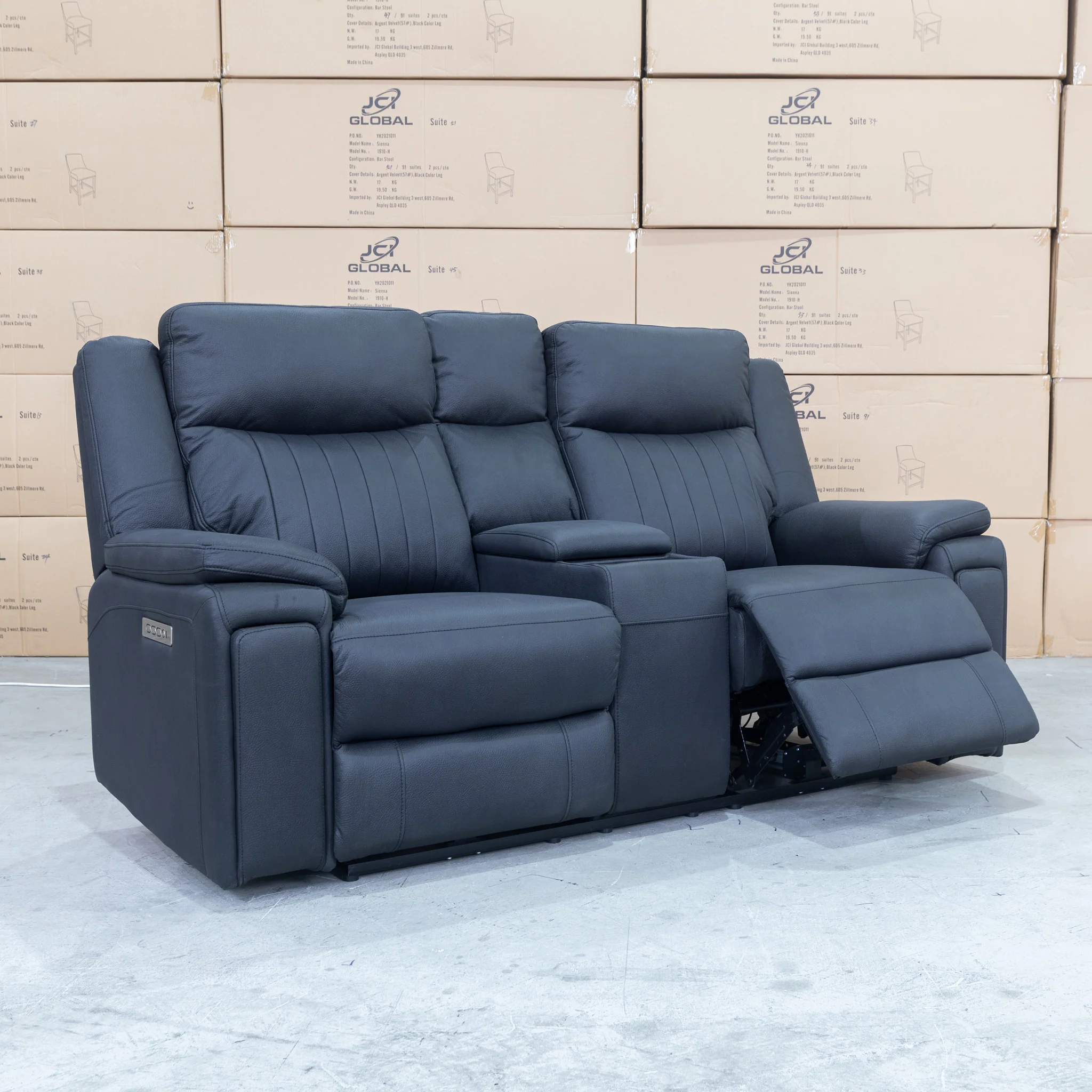 Dylan Two Seater Triple Motor Electric Recliner Lounge - Jet - Image 11