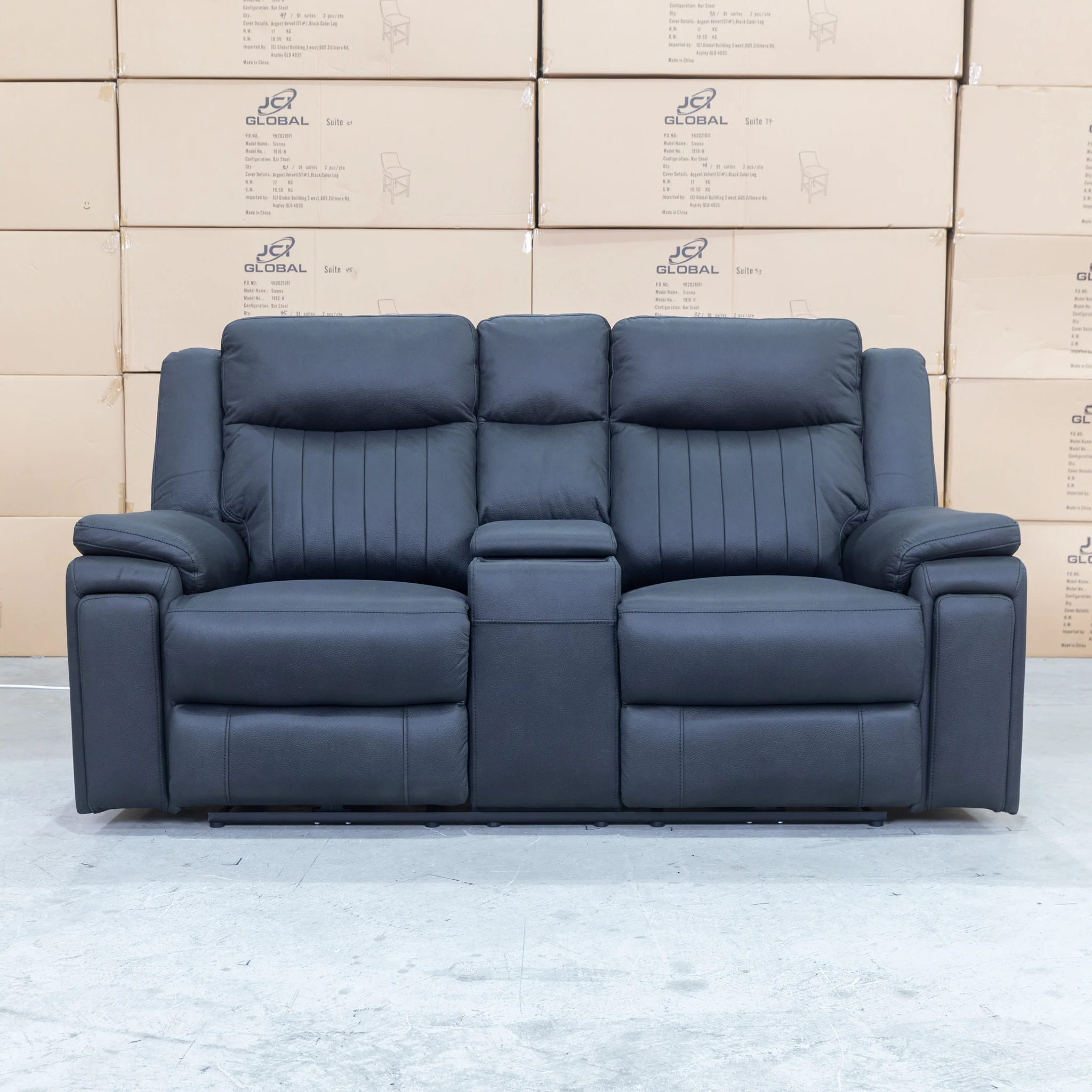 Dylan Two Seater Triple Motor Electric Recliner Lounge - Jet - Image 3
