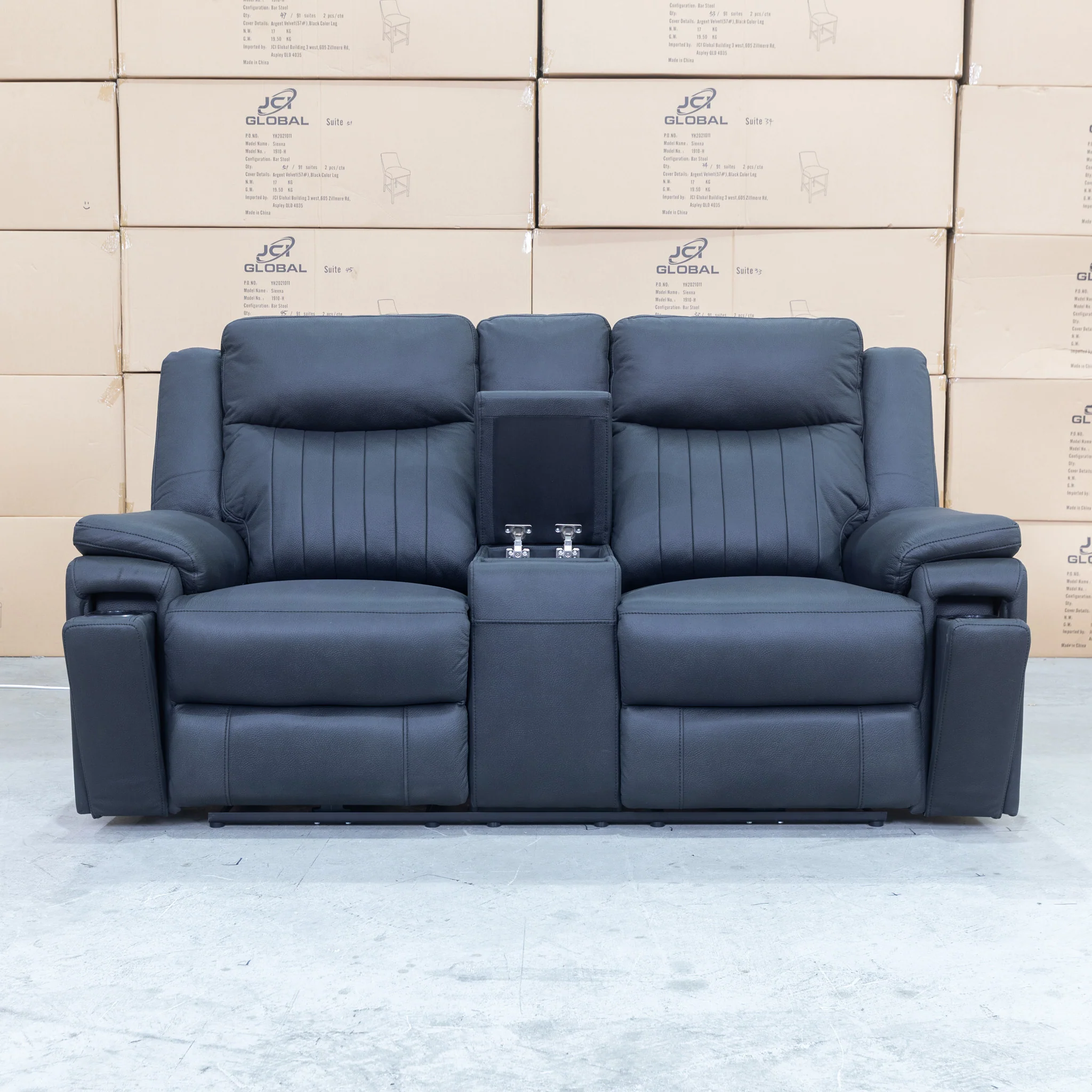 Dylan Two Seater Triple Motor Electric Recliner Lounge - Jet - Image 6