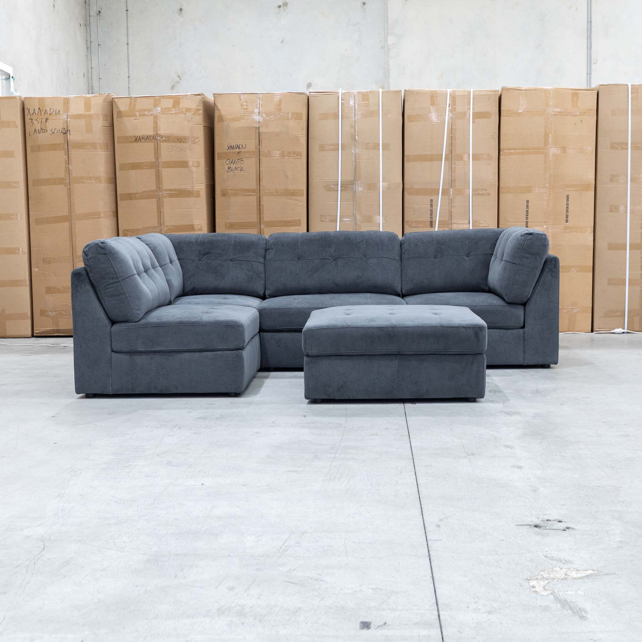 Easton Modular Corner Lounge with Ottoman - Dark Grey - Image 10