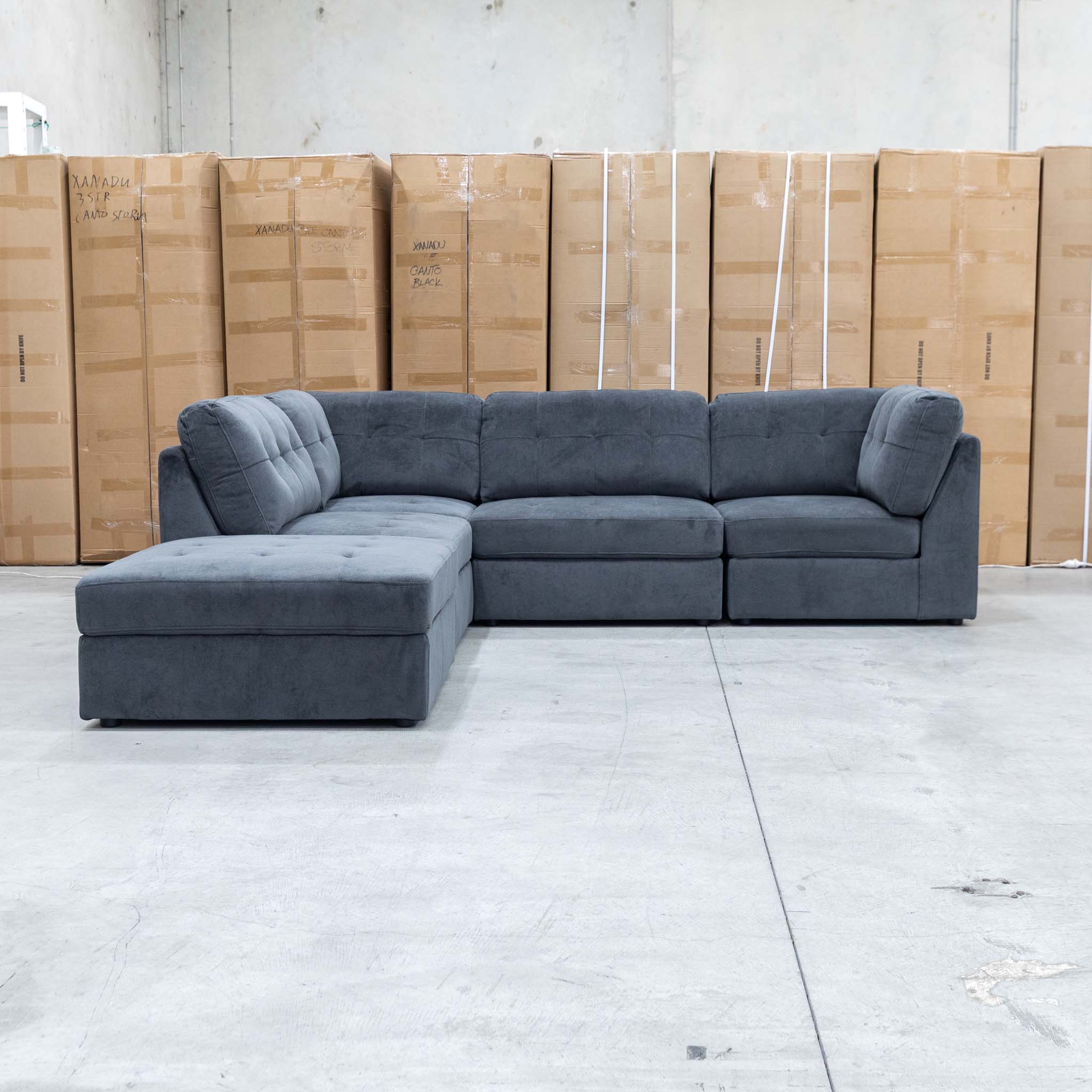 Easton Modular Corner Lounge with Ottoman - Dark Grey - Image 11