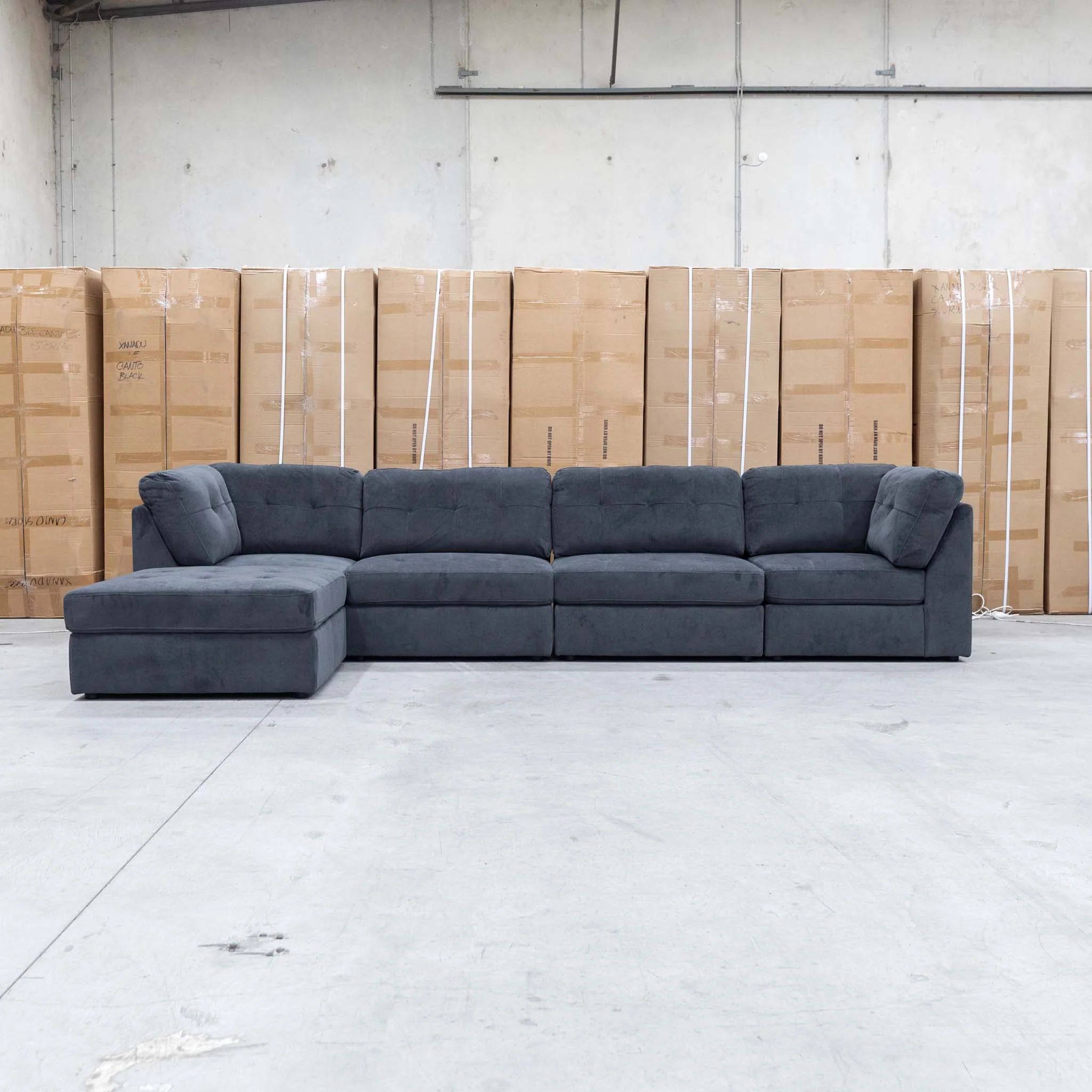 Easton Modular Corner Lounge with Ottoman - Dark Grey - Image 3