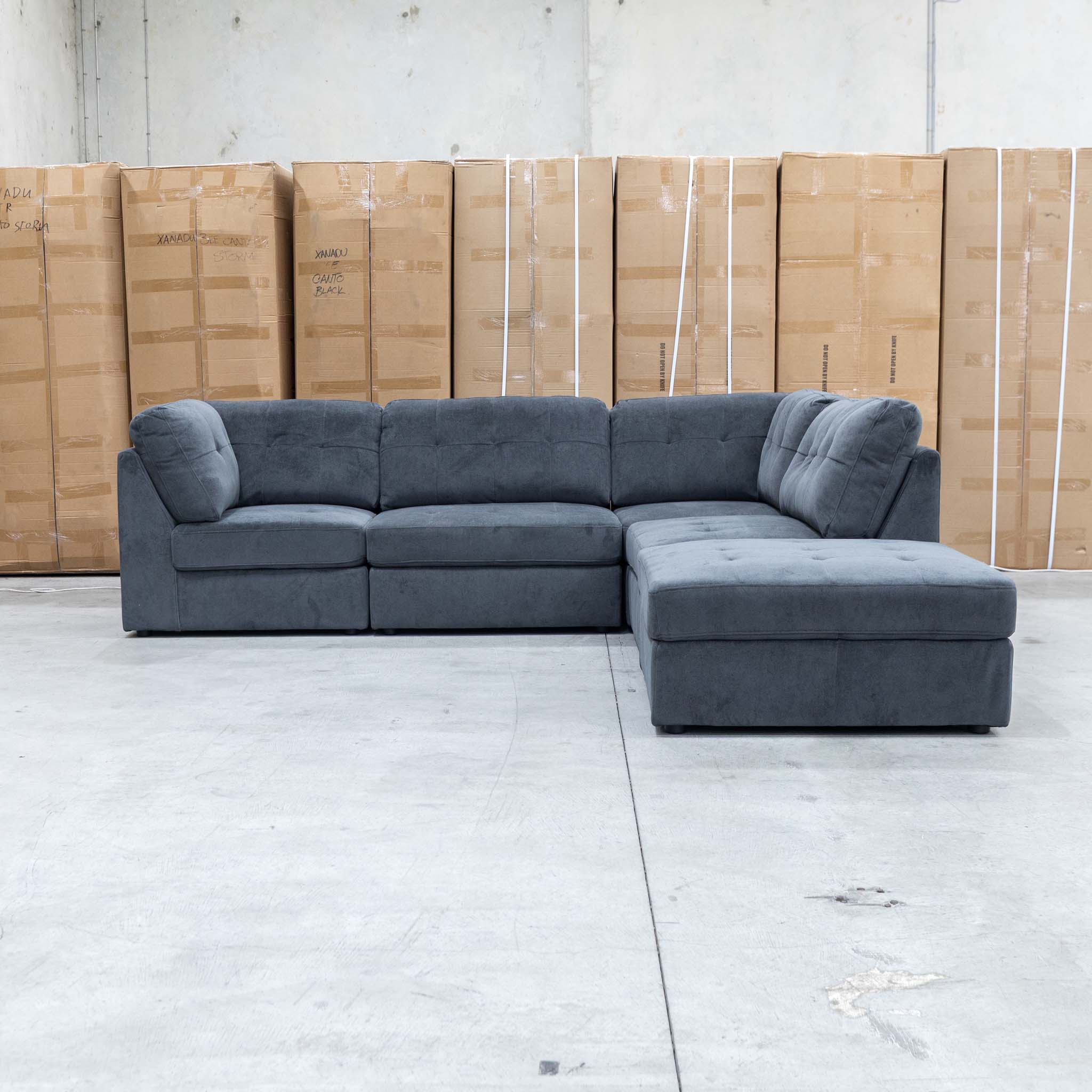 Easton Modular Corner Lounge with Ottoman - Dark Grey - Image 9