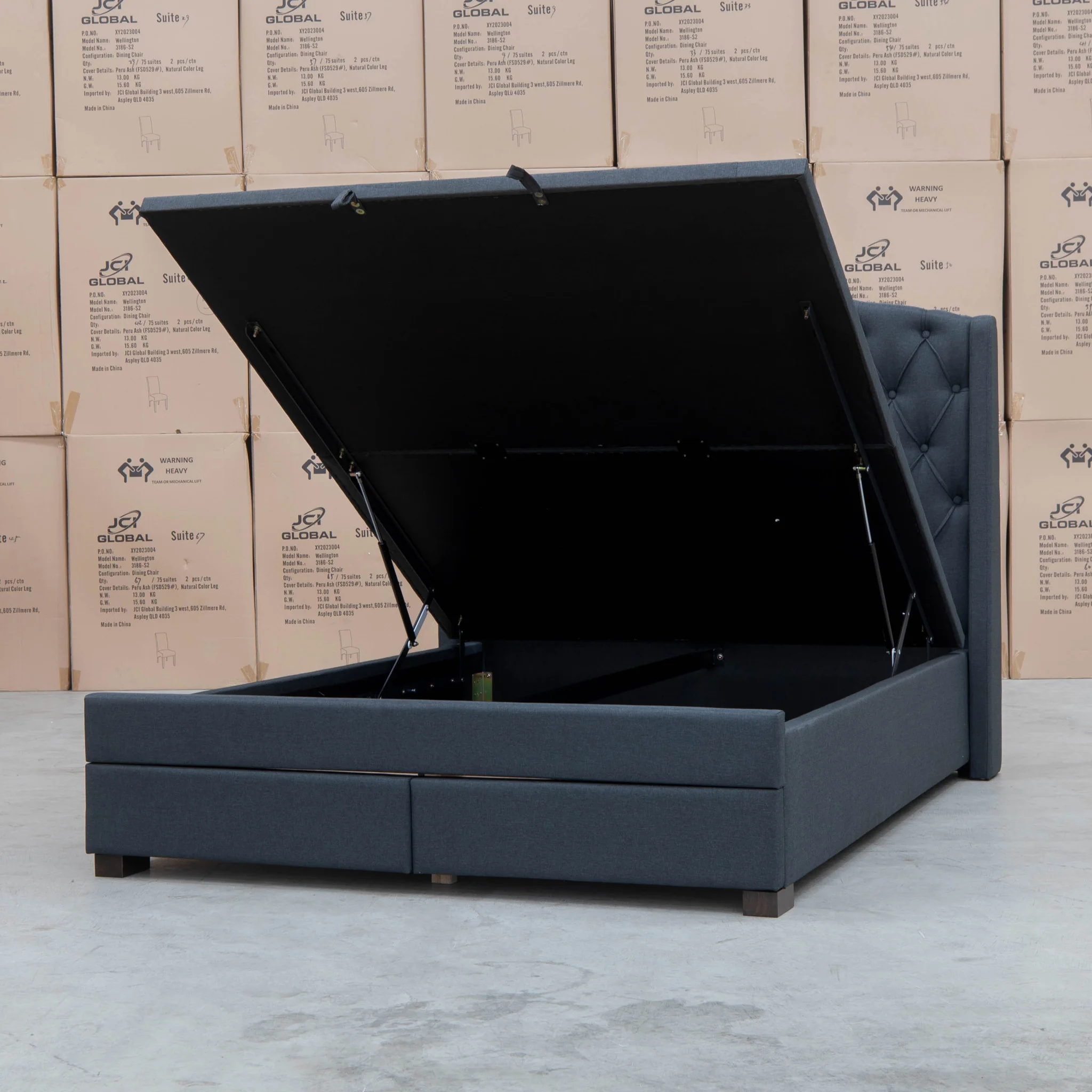 Emily King Fabric Gas Lift Storage Drawer Bed - Charcoal - Image 11