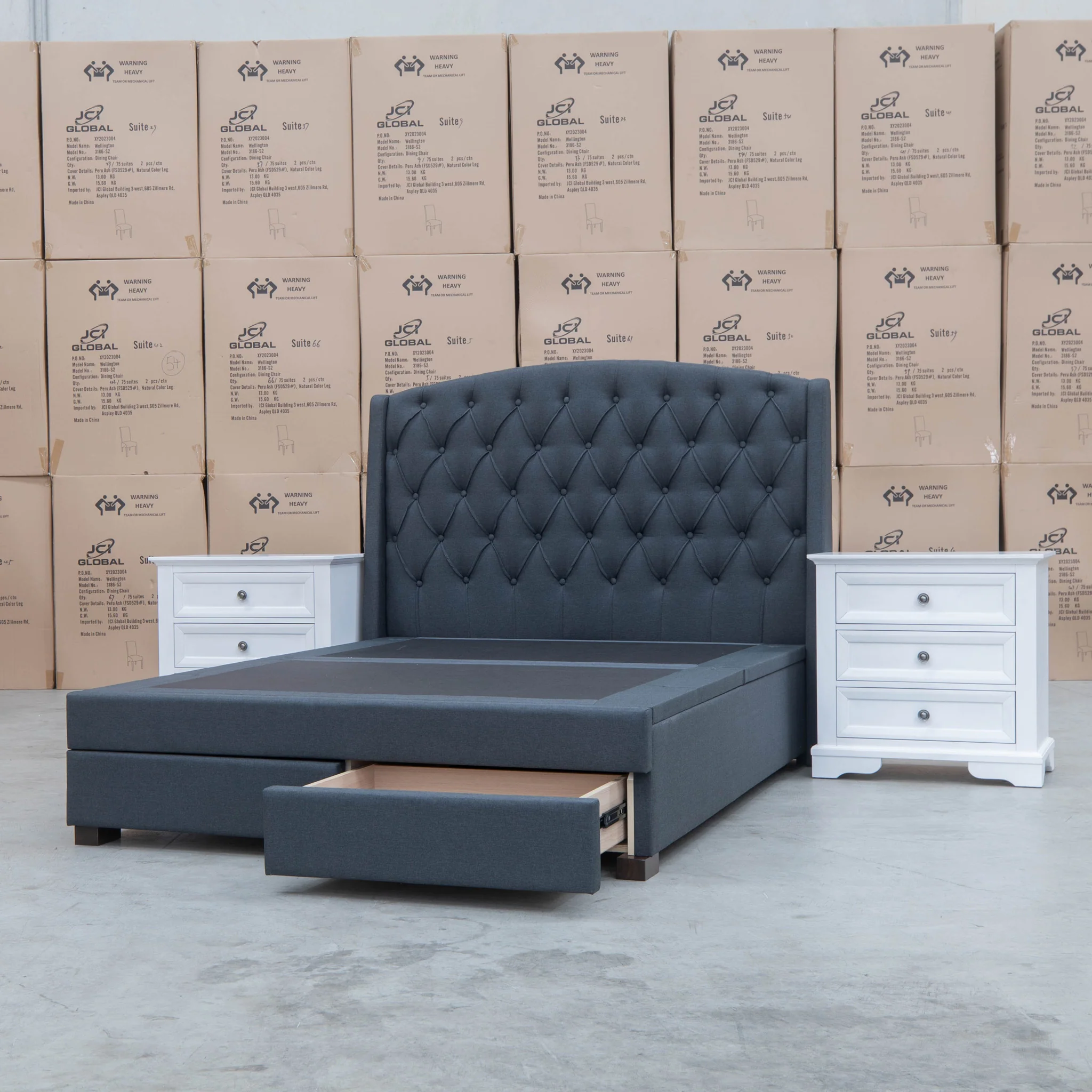 Emily King Fabric Gas Lift Storage Drawer Bed - Charcoal - Image 8