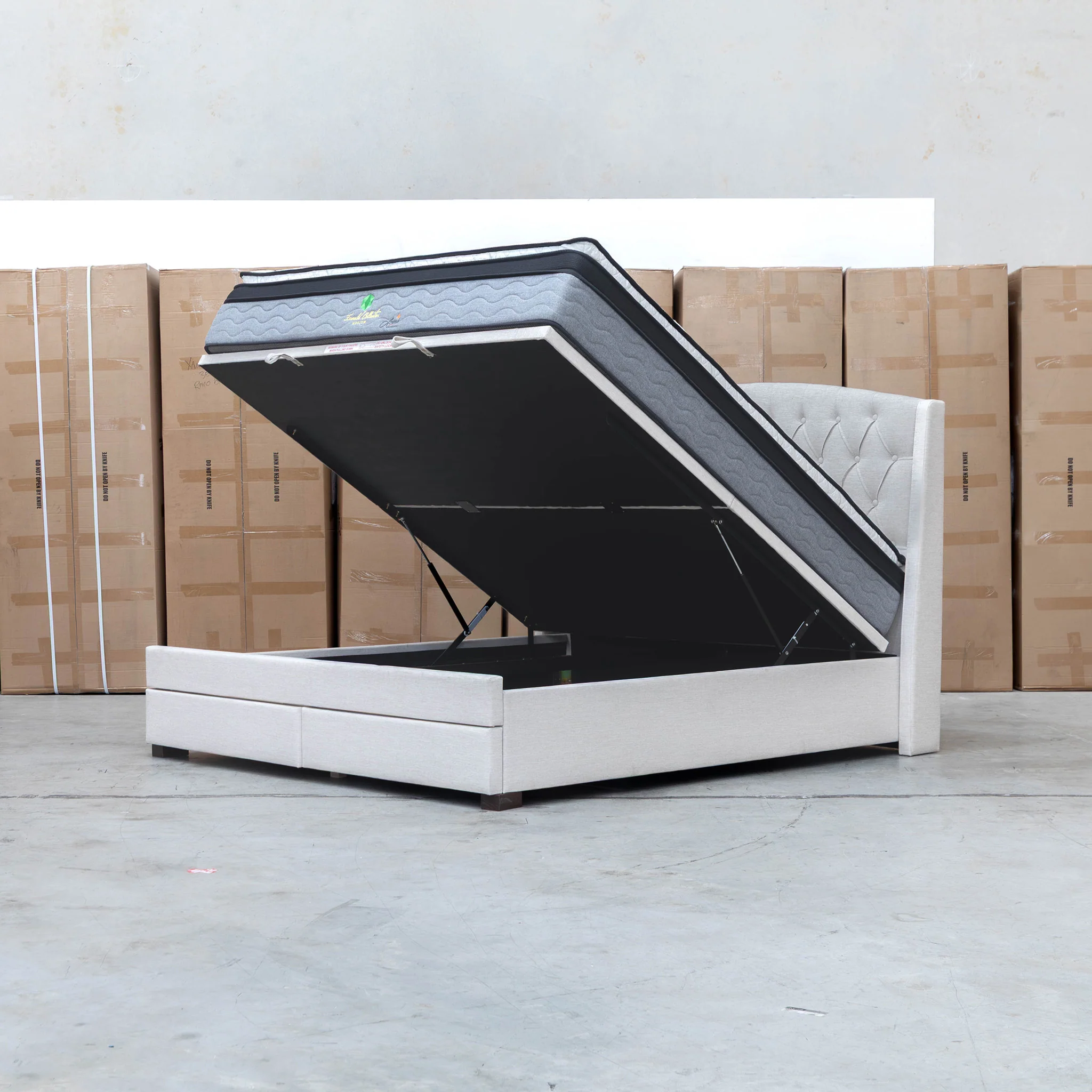 Emily King Fabric Gas Lift Storage Drawer Bed - Oat White - Image 12