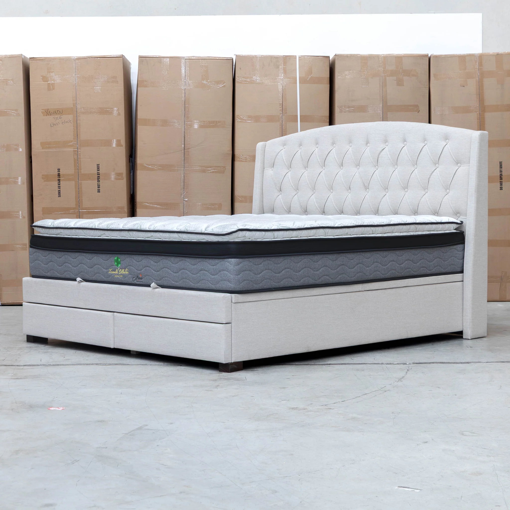 Emily King Fabric Gas Lift Storage Drawer Bed - Oat White - Image 15