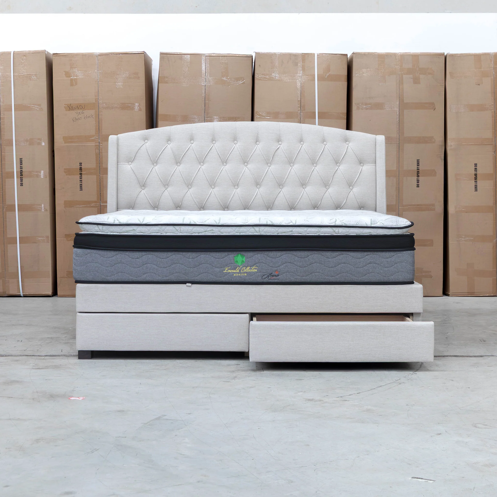 Emily King Fabric Gas Lift Storage Drawer Bed - Oat White - Image 16