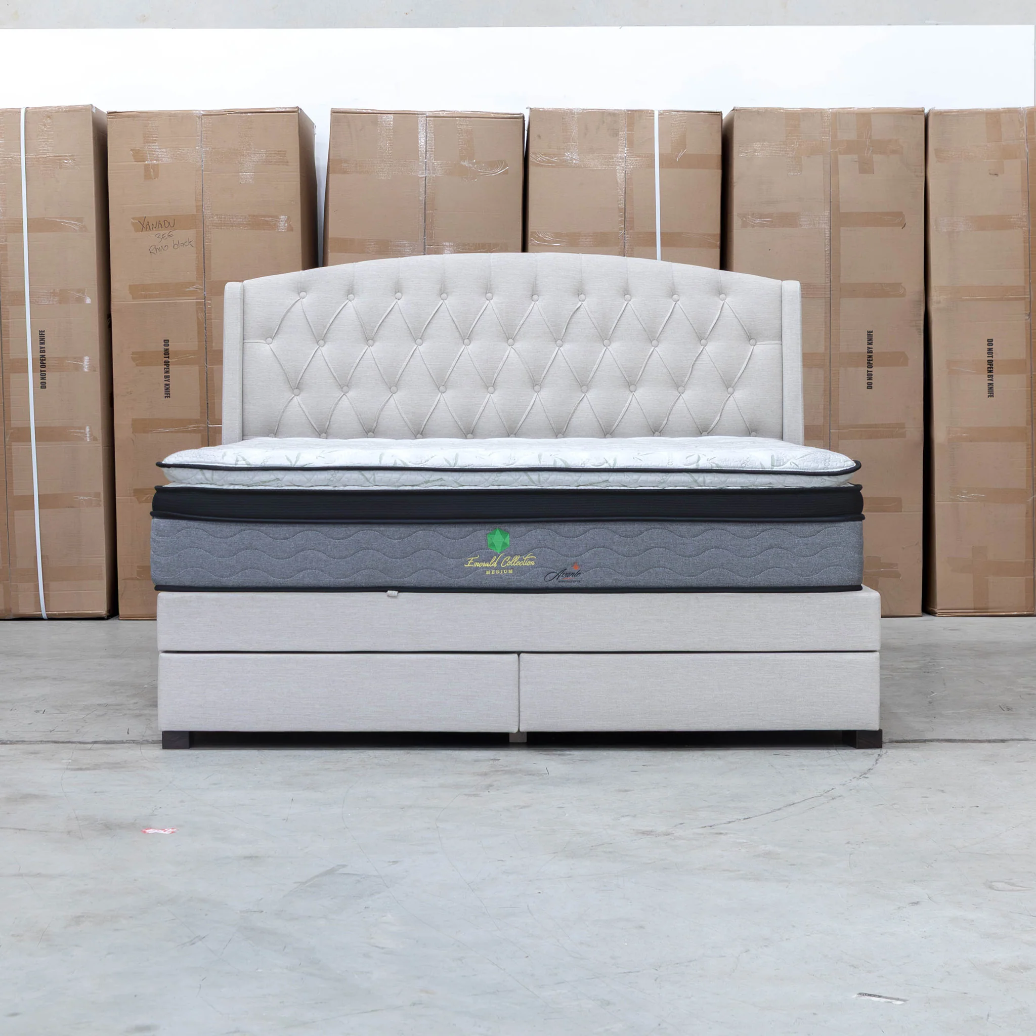 Emily King Fabric Gas Lift Storage Drawer Bed - Oat White - Image 17