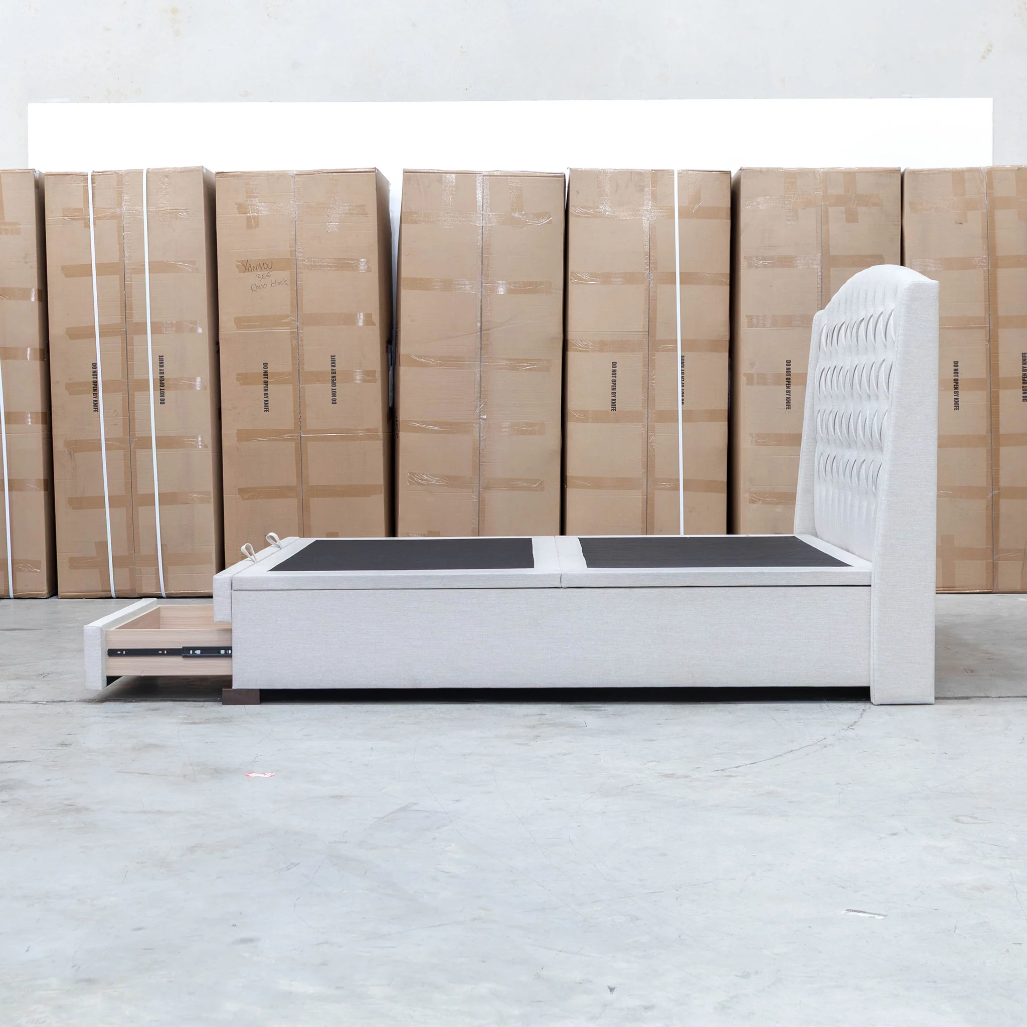 Emily King Fabric Gas Lift Storage Drawer Bed - Oat White - Image 22