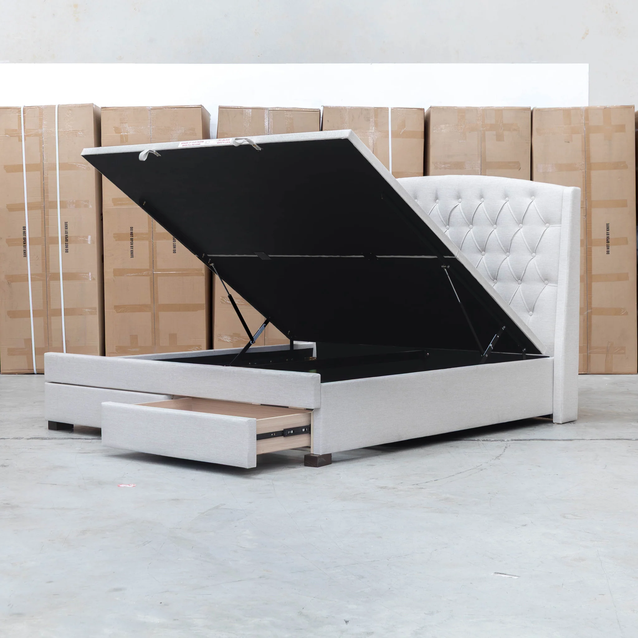 Emily King Fabric Gas Lift Storage Drawer Bed - Oat White - Image 28