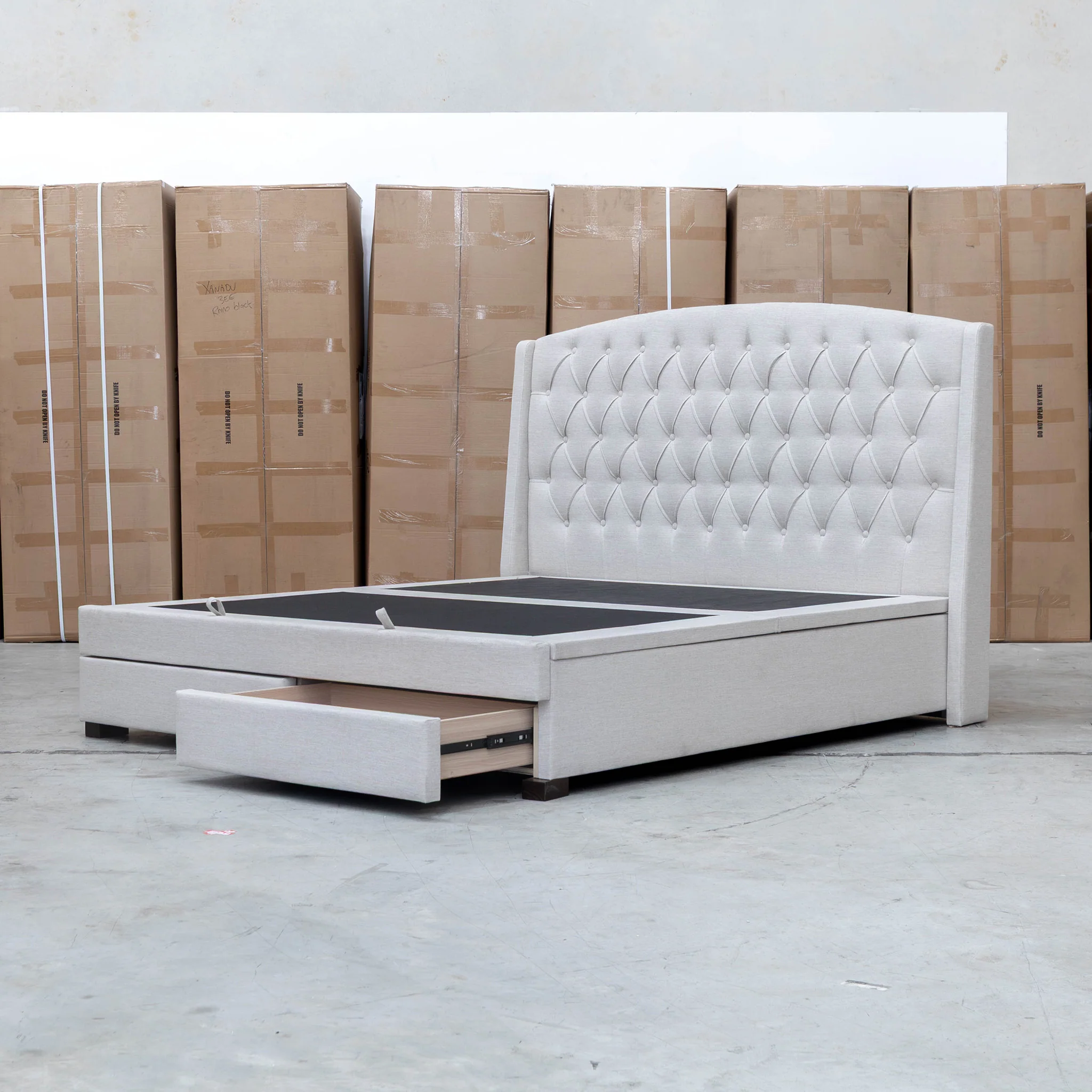 Emily King Fabric Gas Lift Storage Drawer Bed - Oat White - Image 29