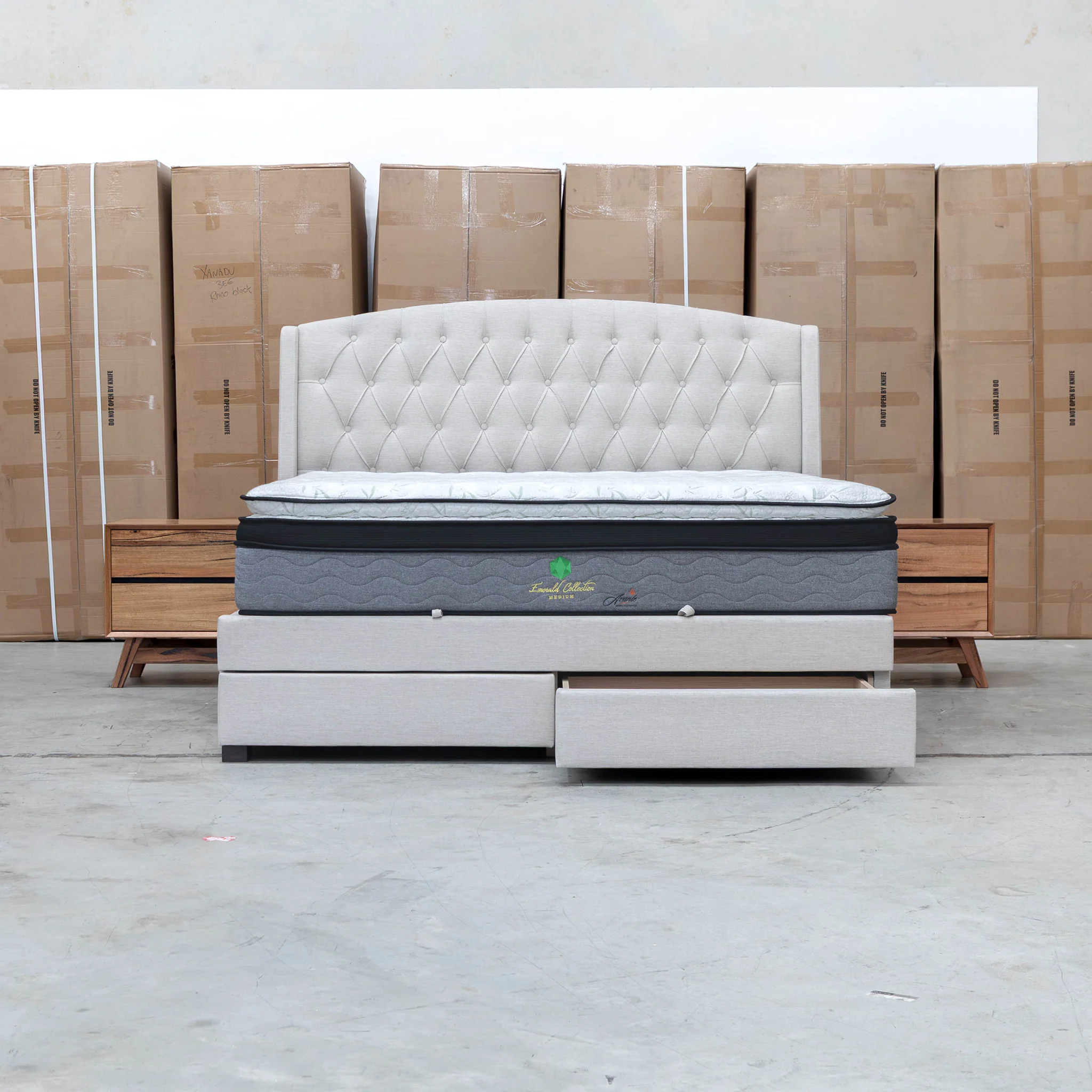 Emily King Fabric Gas Lift Storage Drawer Bed - Oat White - Image 3