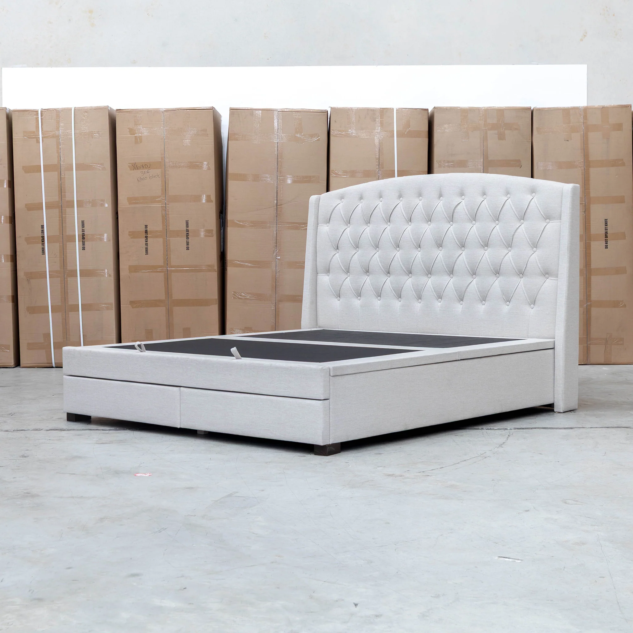 Emily King Fabric Gas Lift Storage Drawer Bed - Oat White - Image 30