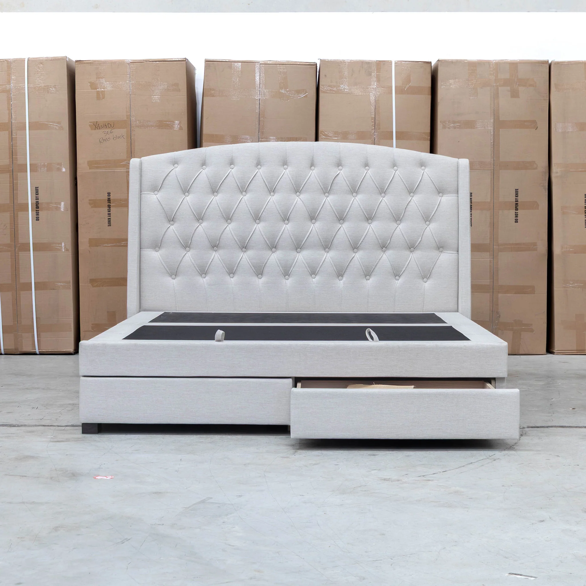 Emily King Fabric Gas Lift Storage Drawer Bed - Oat White - Image 32