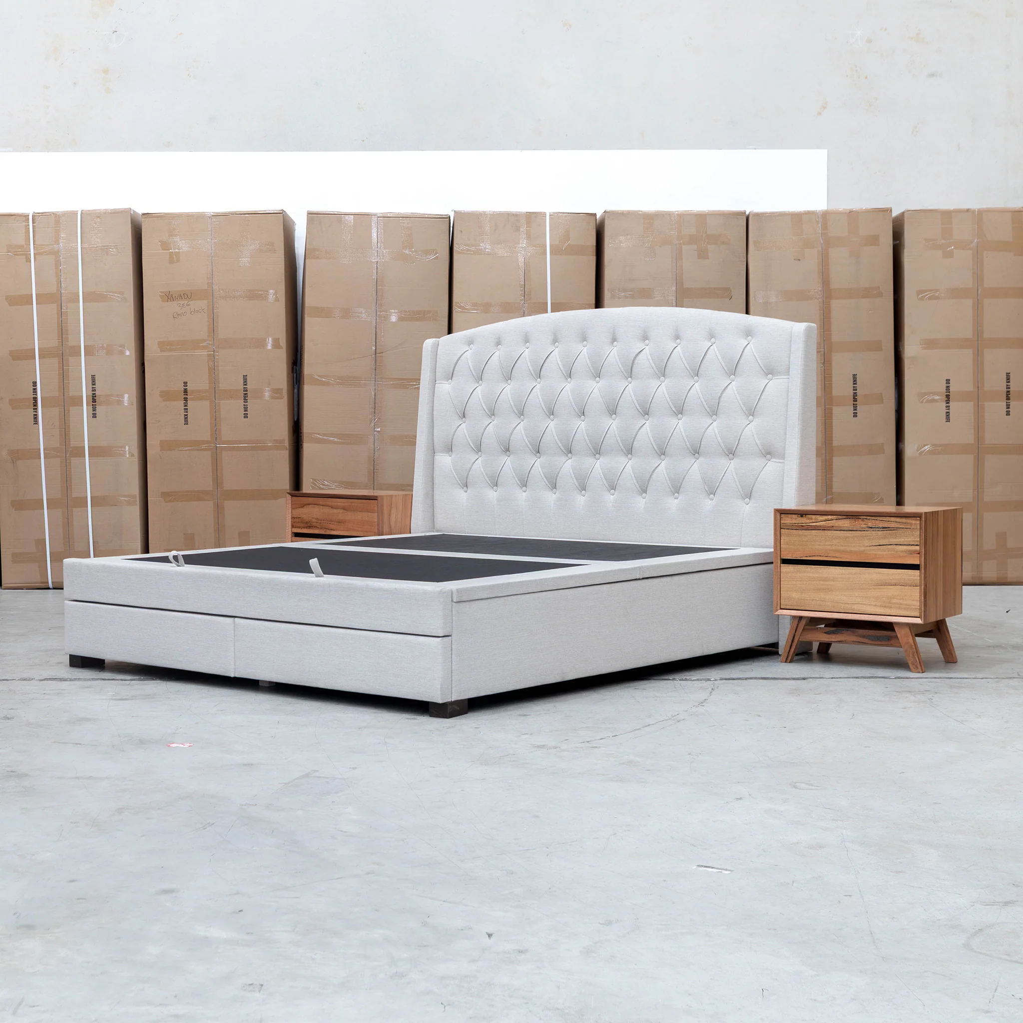 Emily King Fabric Gas Lift Storage Drawer Bed - Oat White - Image 34