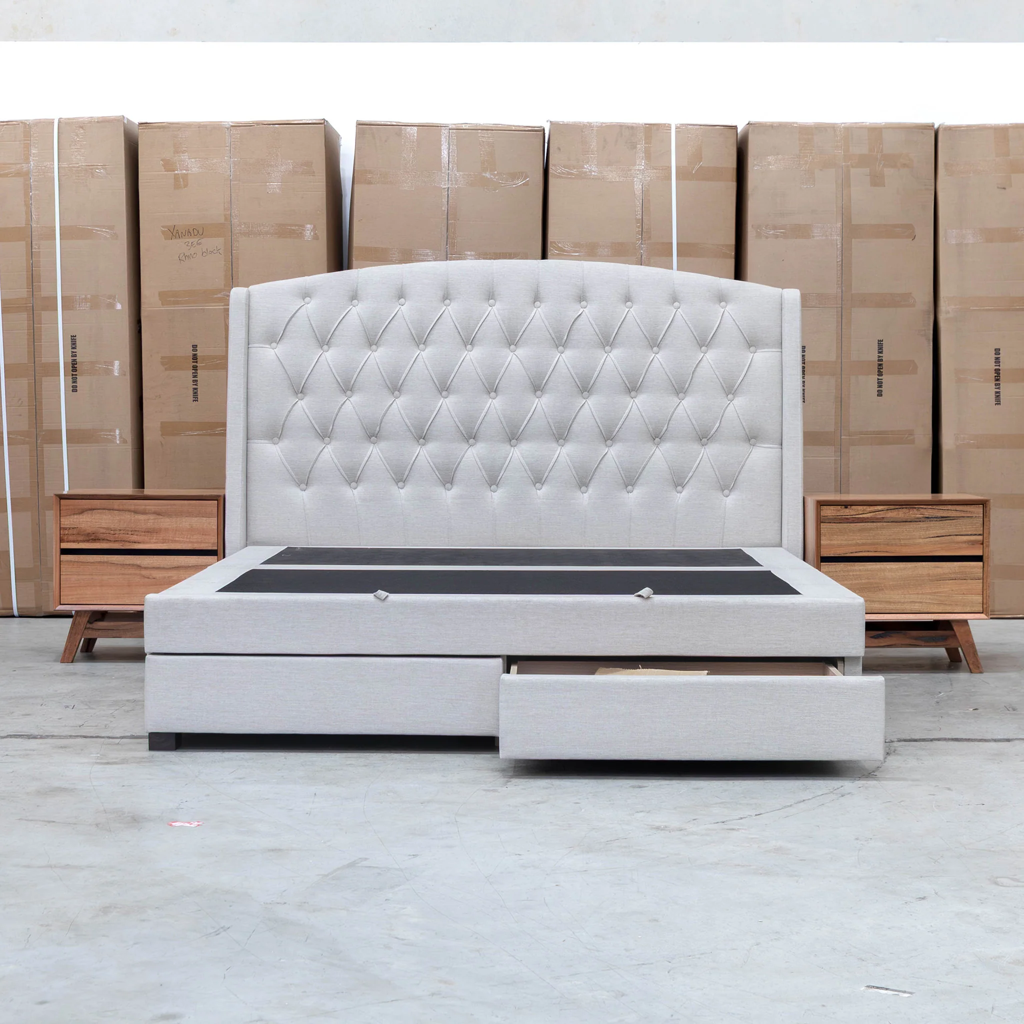 Emily King Fabric Gas Lift Storage Drawer Bed - Oat White - Image 40