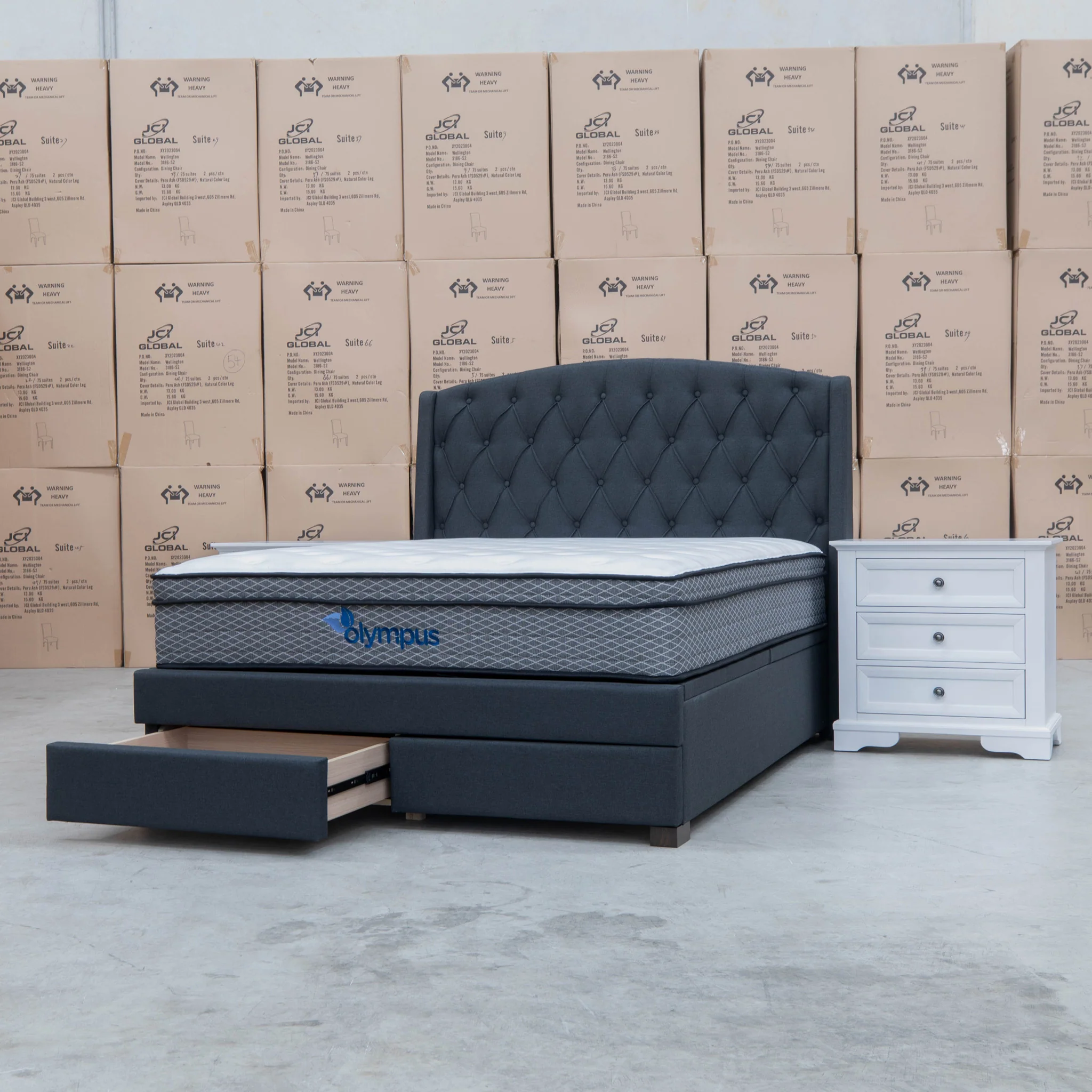 Emily Queen Fabric Gas Lift Storage Drawer Bed - Charcoal